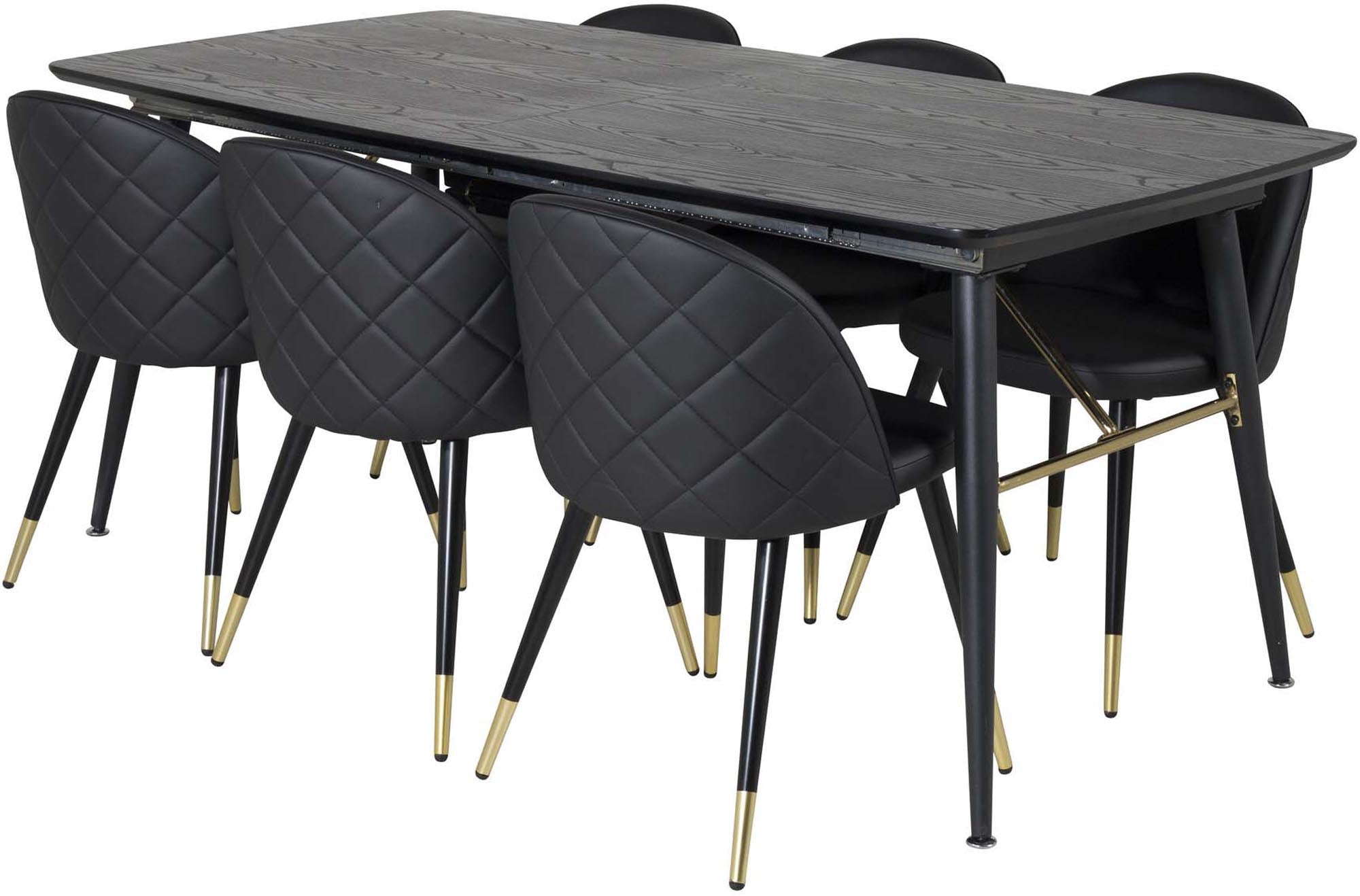 Gold Esszimmerset ausziehbar + Velvet 180cm/6St. in Schwarz / Gold präsentiert im Onlineshop von KAQTU Design AG. Esszimmerset ist von Venture Home