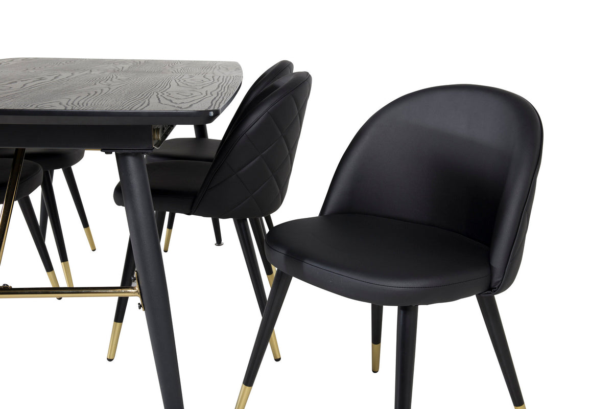 Gold Esszimmerset ausziehbar + Velvet 180cm/6St. in Schwarz / Gold präsentiert im Onlineshop von KAQTU Design AG. Esszimmerset ist von Venture Home