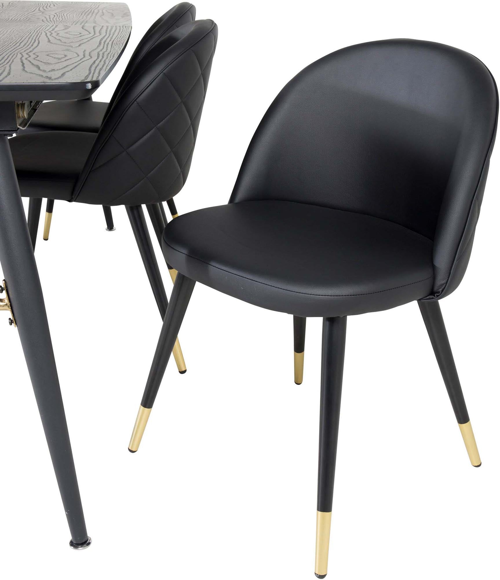 Gold Esszimmerset ausziehbar + Velvet 180cm/6St. in Schwarz / Gold präsentiert im Onlineshop von KAQTU Design AG. Esszimmerset ist von Venture Home