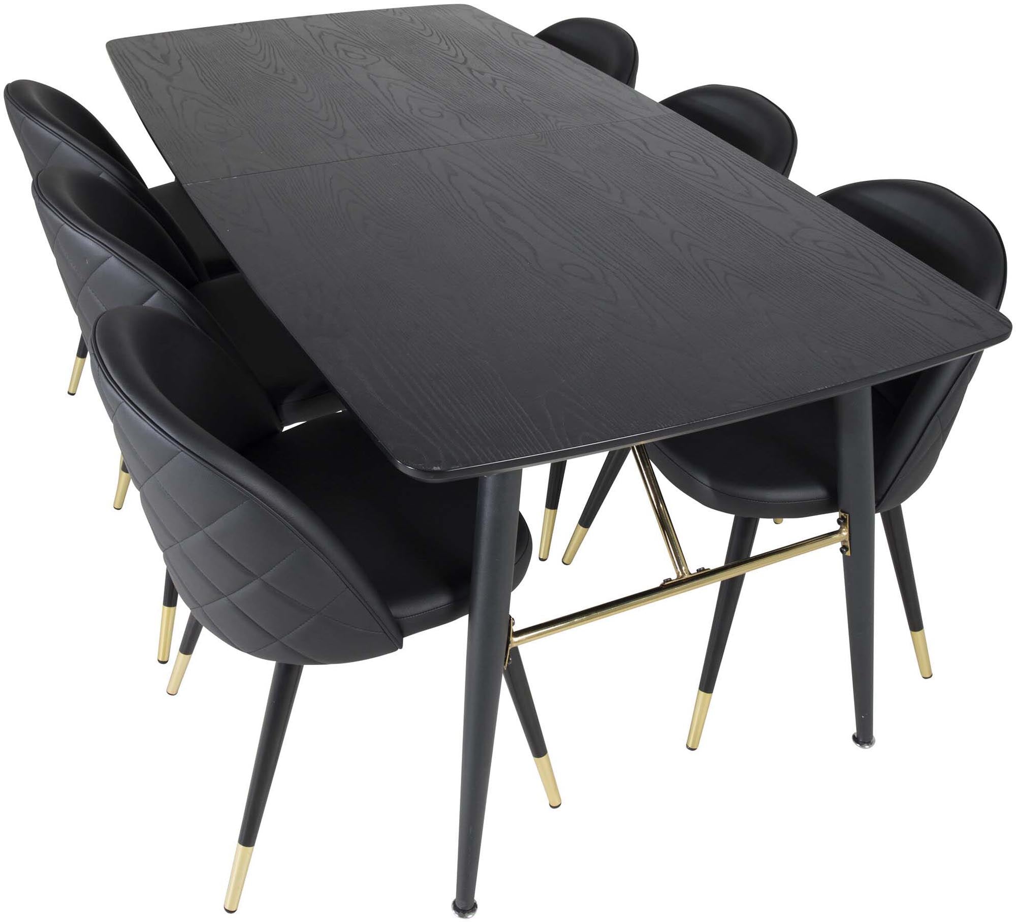 Gold Esszimmerset ausziehbar + Velvet 180cm/6St. in Schwarz / Gold präsentiert im Onlineshop von KAQTU Design AG. Esszimmerset ist von Venture Home