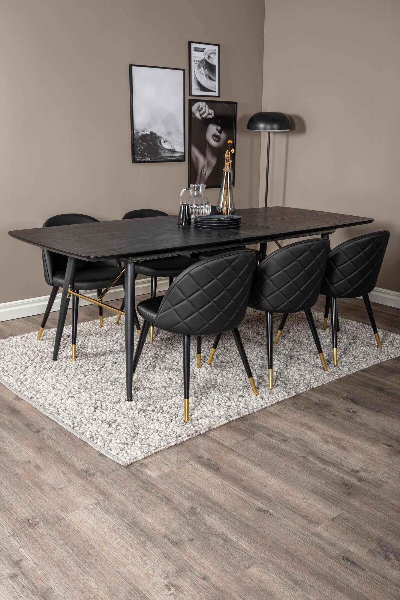 Gold Esszimmerset ausziehbar + Velvet 180cm/6St. in Schwarz / Gold präsentiert im Onlineshop von KAQTU Design AG. Esszimmerset ist von Venture Home