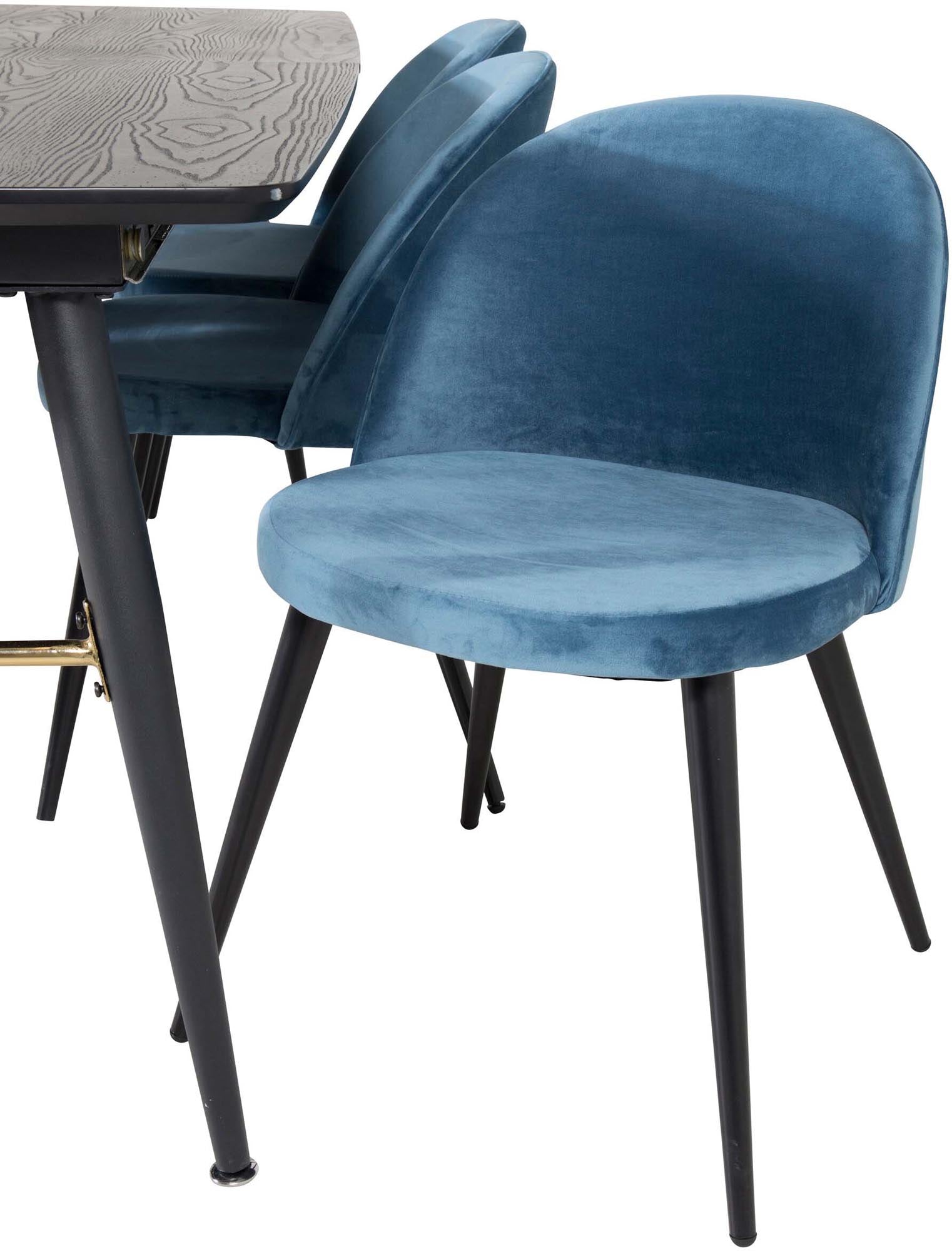 Gold Esszimmerset ausziehbar + Velvet 180cm/6St. in Schwarz Blau präsentiert im Onlineshop von KAQTU Design AG. Esszimmerset ist von Venture Home