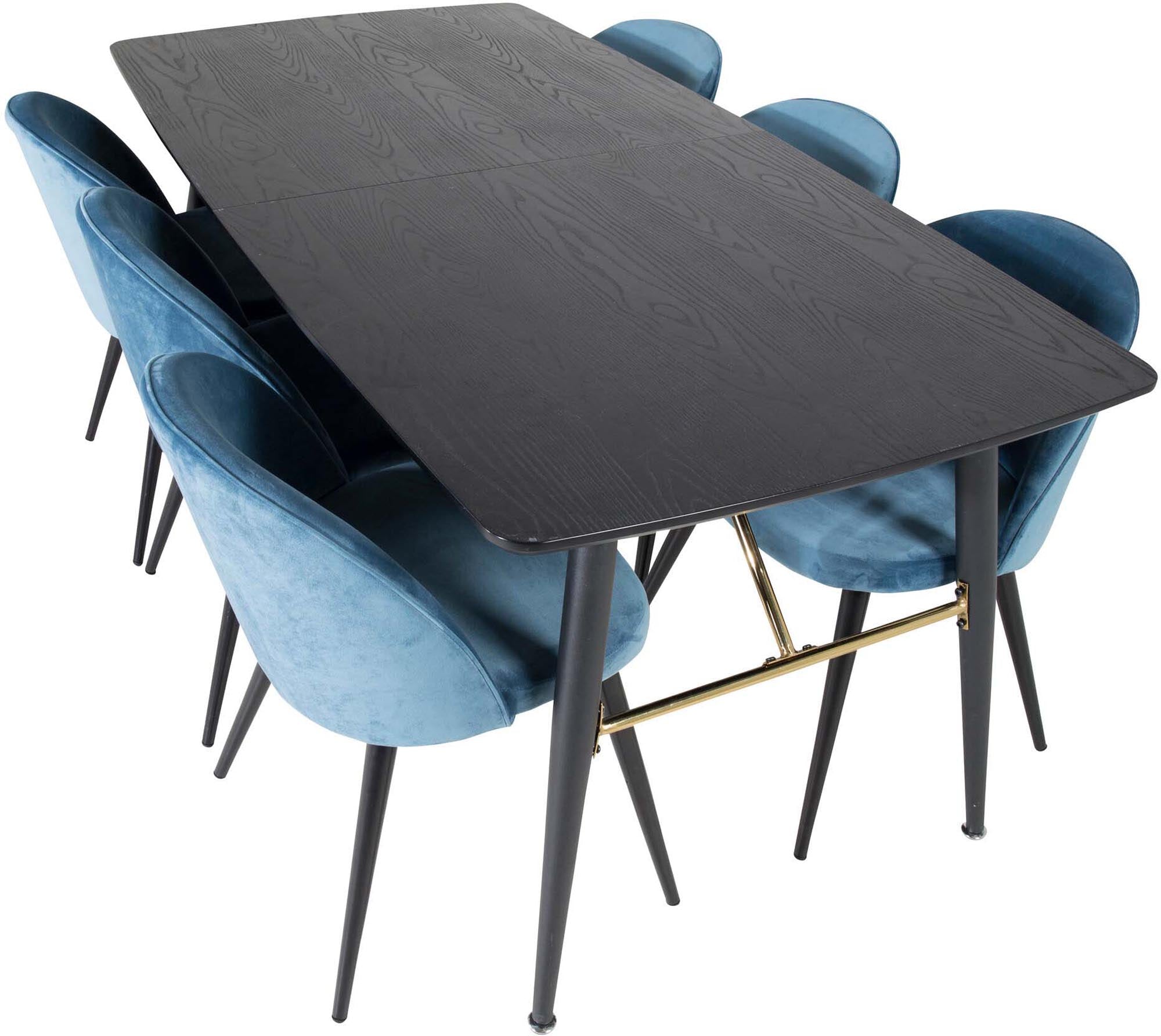 Gold Esszimmerset ausziehbar + Velvet 180cm/6St. in Schwarz Blau präsentiert im Onlineshop von KAQTU Design AG. Esszimmerset ist von Venture Home