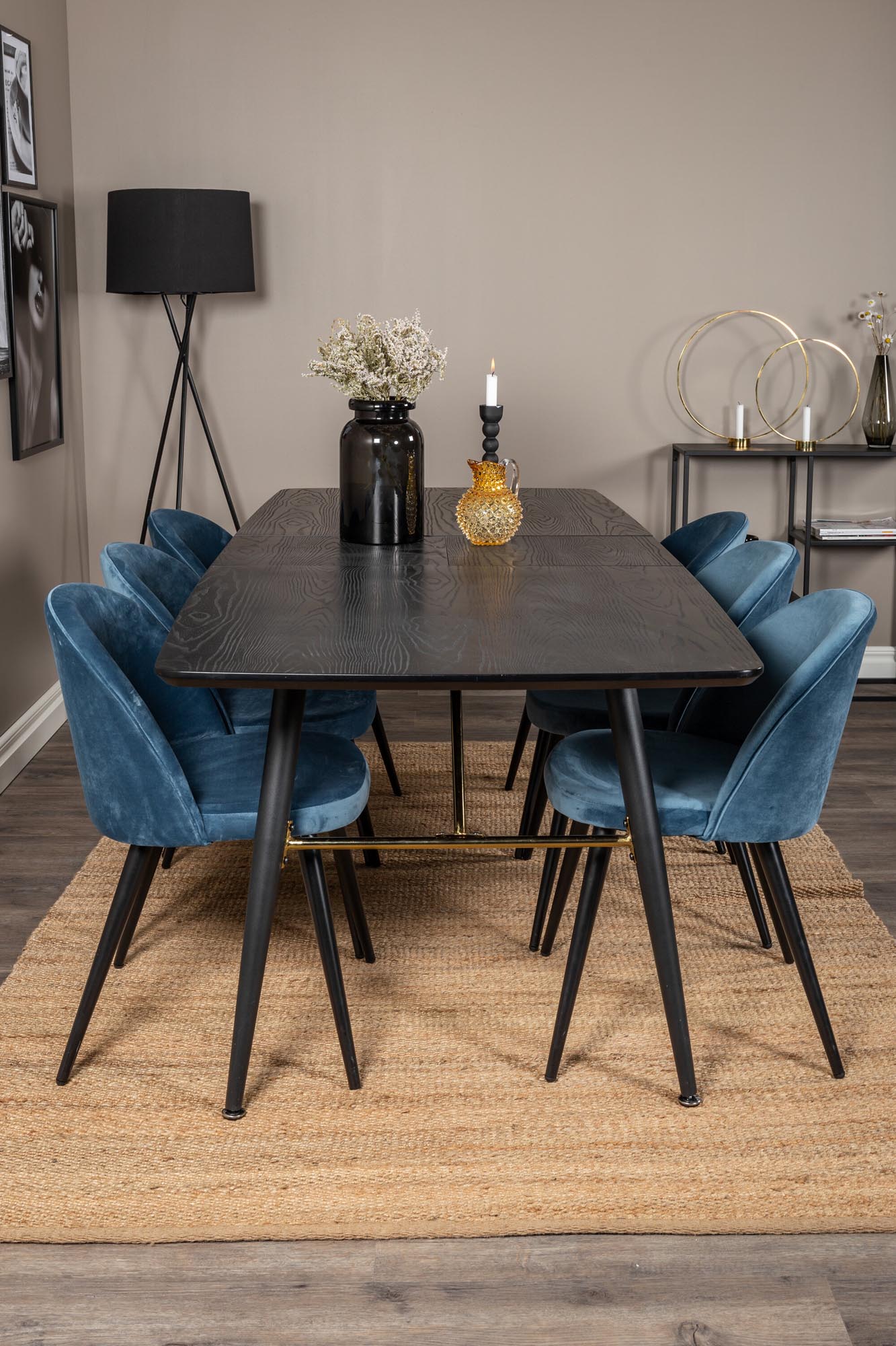 Gold Esszimmerset ausziehbar + Velvet 180cm/6St. in Schwarz Blau präsentiert im Onlineshop von KAQTU Design AG. Esszimmerset ist von Venture Home