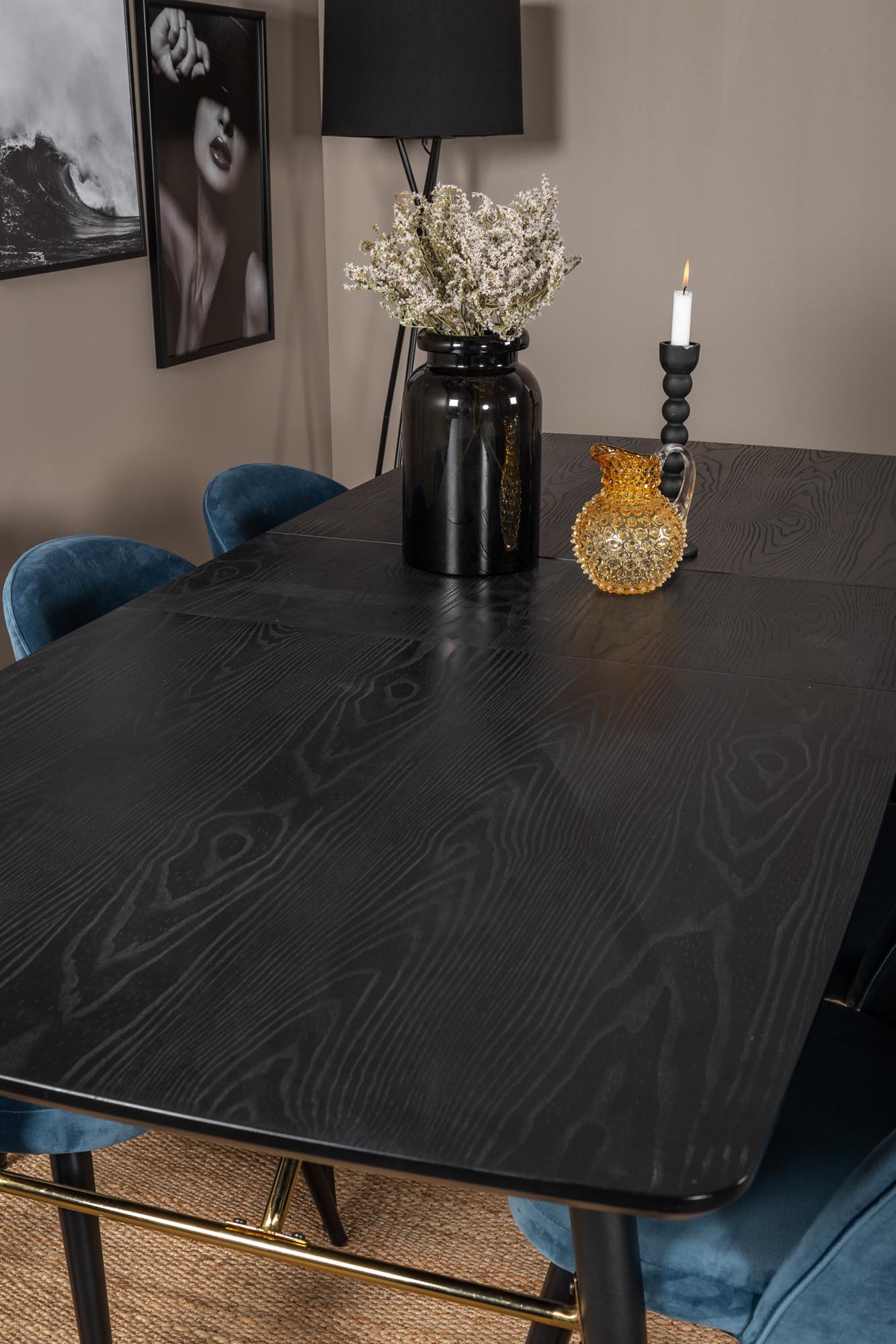 Gold Esszimmerset ausziehbar + Velvet 180cm/6St. in Schwarz Blau präsentiert im Onlineshop von KAQTU Design AG. Esszimmerset ist von Venture Home