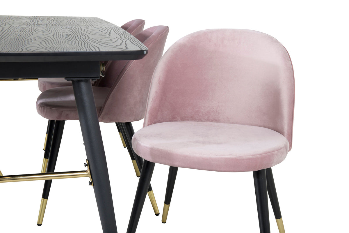 Gold Esszimmerset ausziehbar + Velvet 180cm/6St. in Schwarz, Altrosa, Gold präsentiert im Onlineshop von KAQTU Design AG. Esszimmerset ist von Venture Home