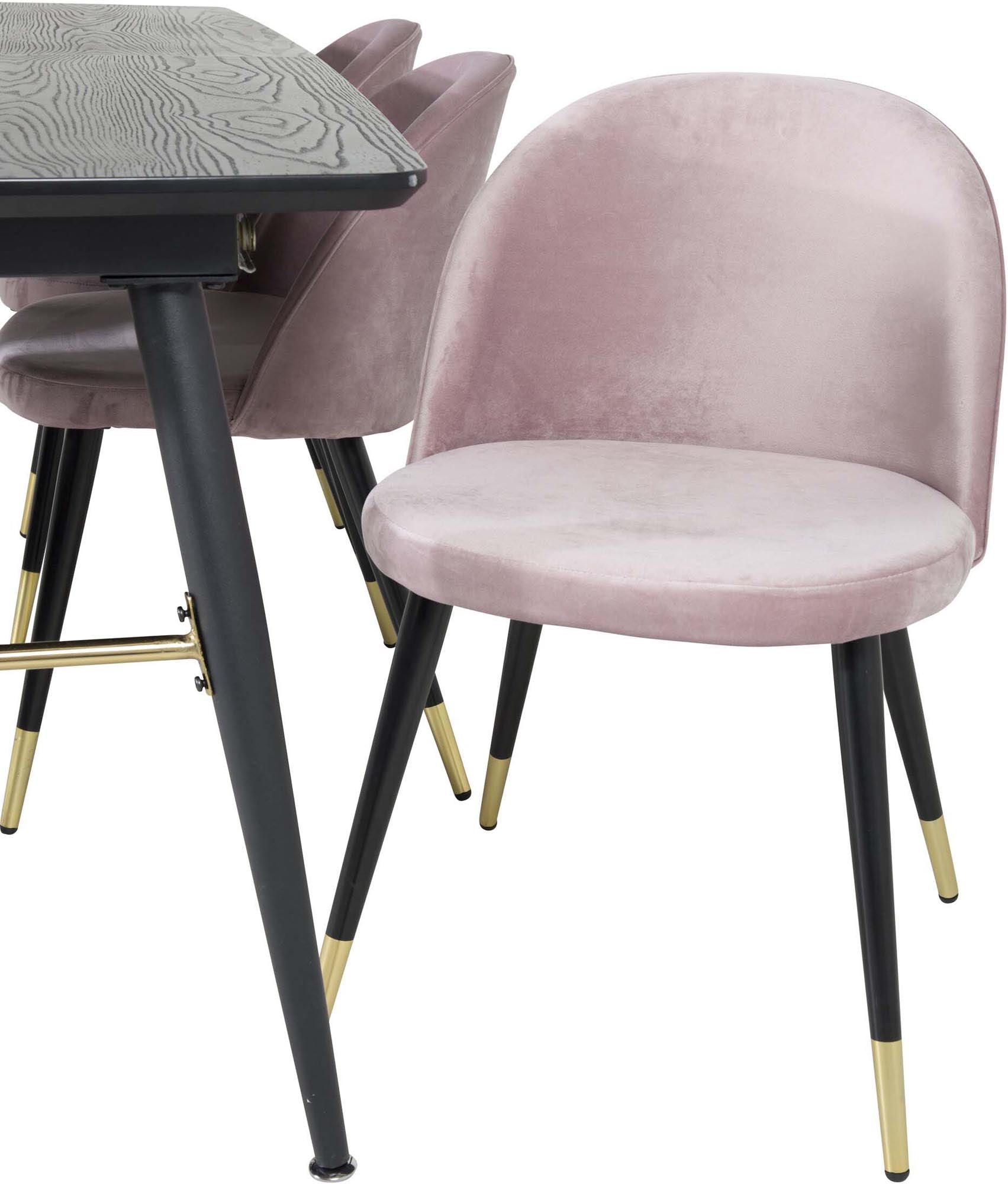 Gold Esszimmerset ausziehbar + Velvet 180cm/6St. in Schwarz, Altrosa, Gold präsentiert im Onlineshop von KAQTU Design AG. Esszimmerset ist von Venture Home