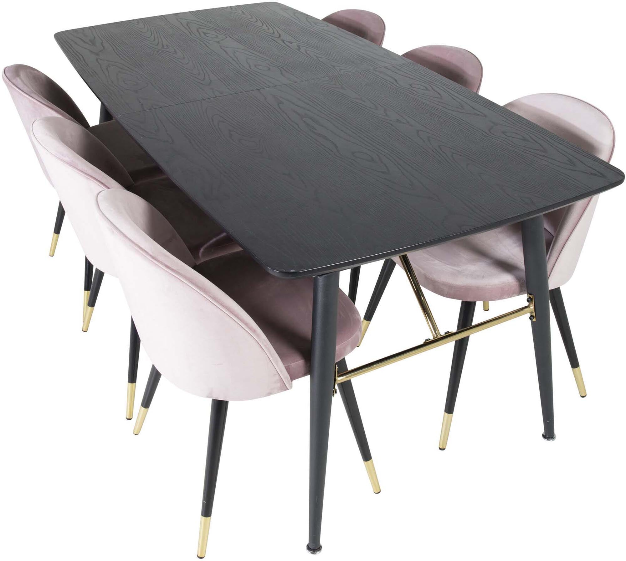 Gold Esszimmerset ausziehbar + Velvet 180cm/6St. in Schwarz, Altrosa, Gold präsentiert im Onlineshop von KAQTU Design AG. Esszimmerset ist von Venture Home
