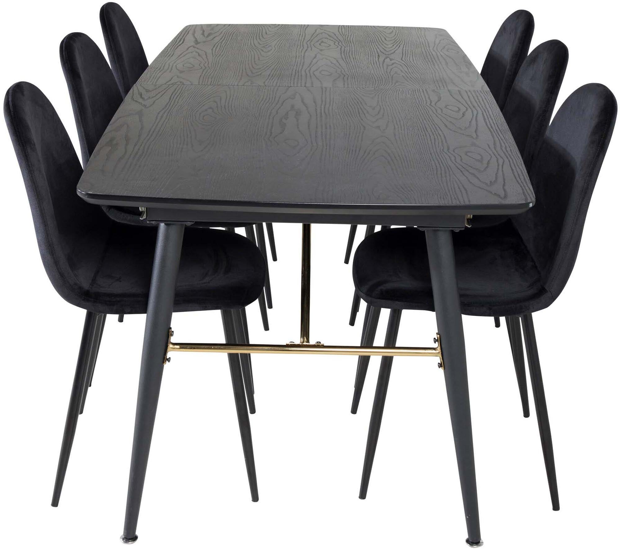 Gold Esszimmerset ausziehbar + Polar Dining 180cm/6St. in Schwarz präsentiert im Onlineshop von KAQTU Design AG. Esszimmerset ist von Venture Home