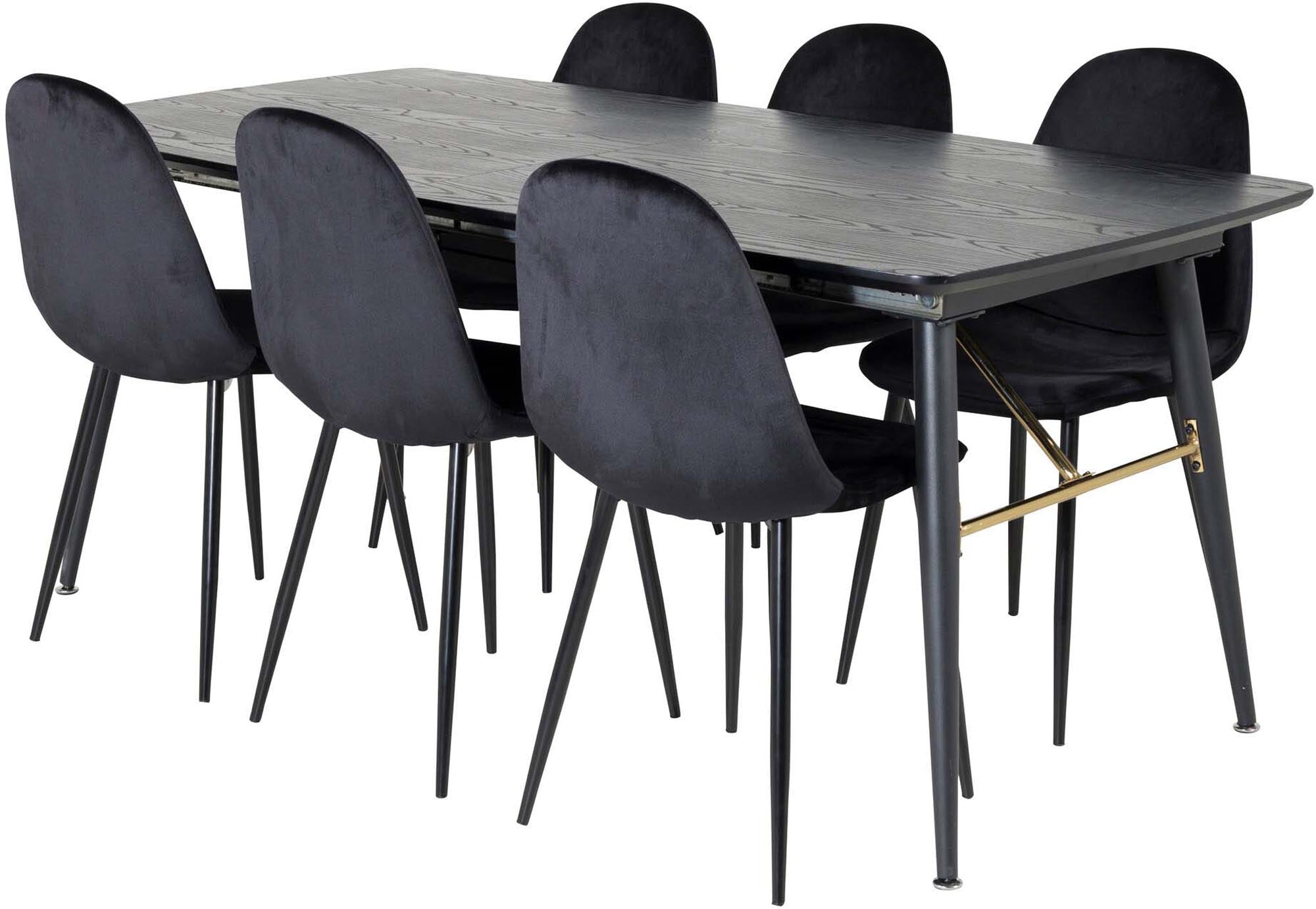 Elegantes, ausziehbares Esszimmerset mit luxuriösen Golddetails und bequemen Samt-Stühlen für bis zu 6 Personen von Venture Home.