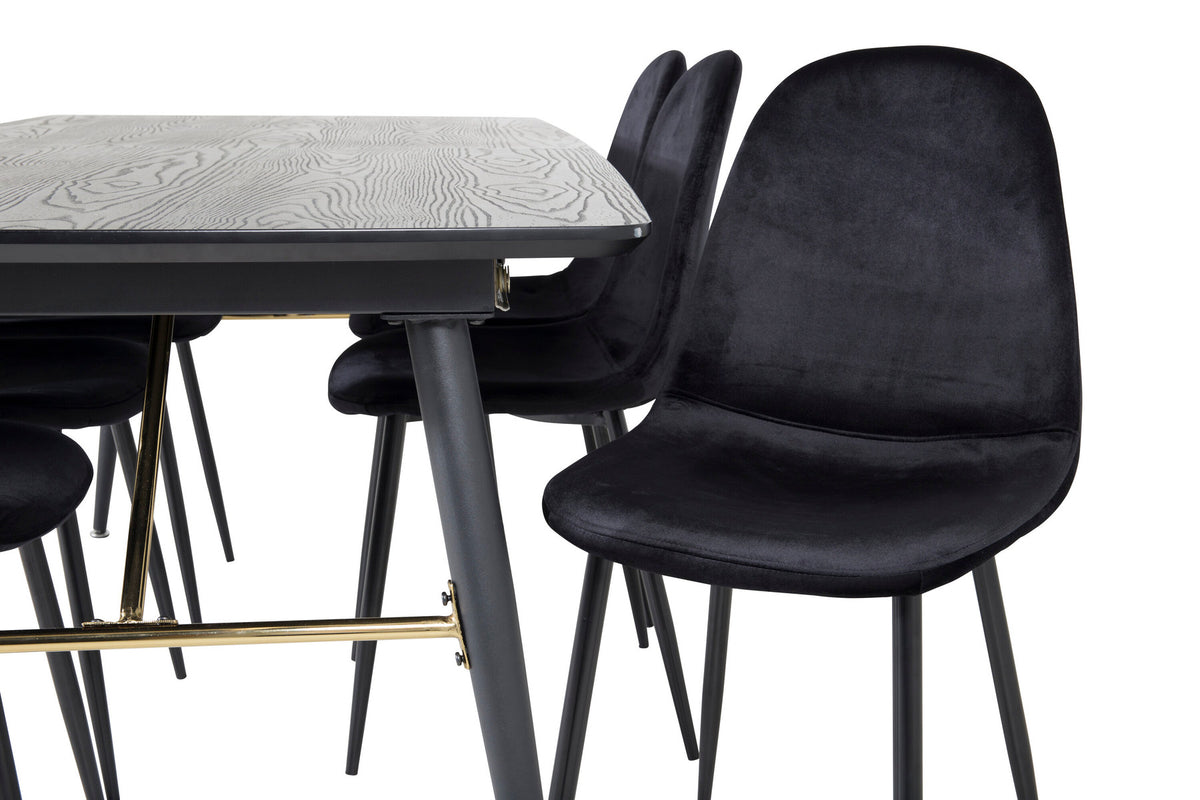 Gold Esszimmerset ausziehbar + Polar Dining 180cm/6St. in Schwarz präsentiert im Onlineshop von KAQTU Design AG. Esszimmerset ist von Venture Home