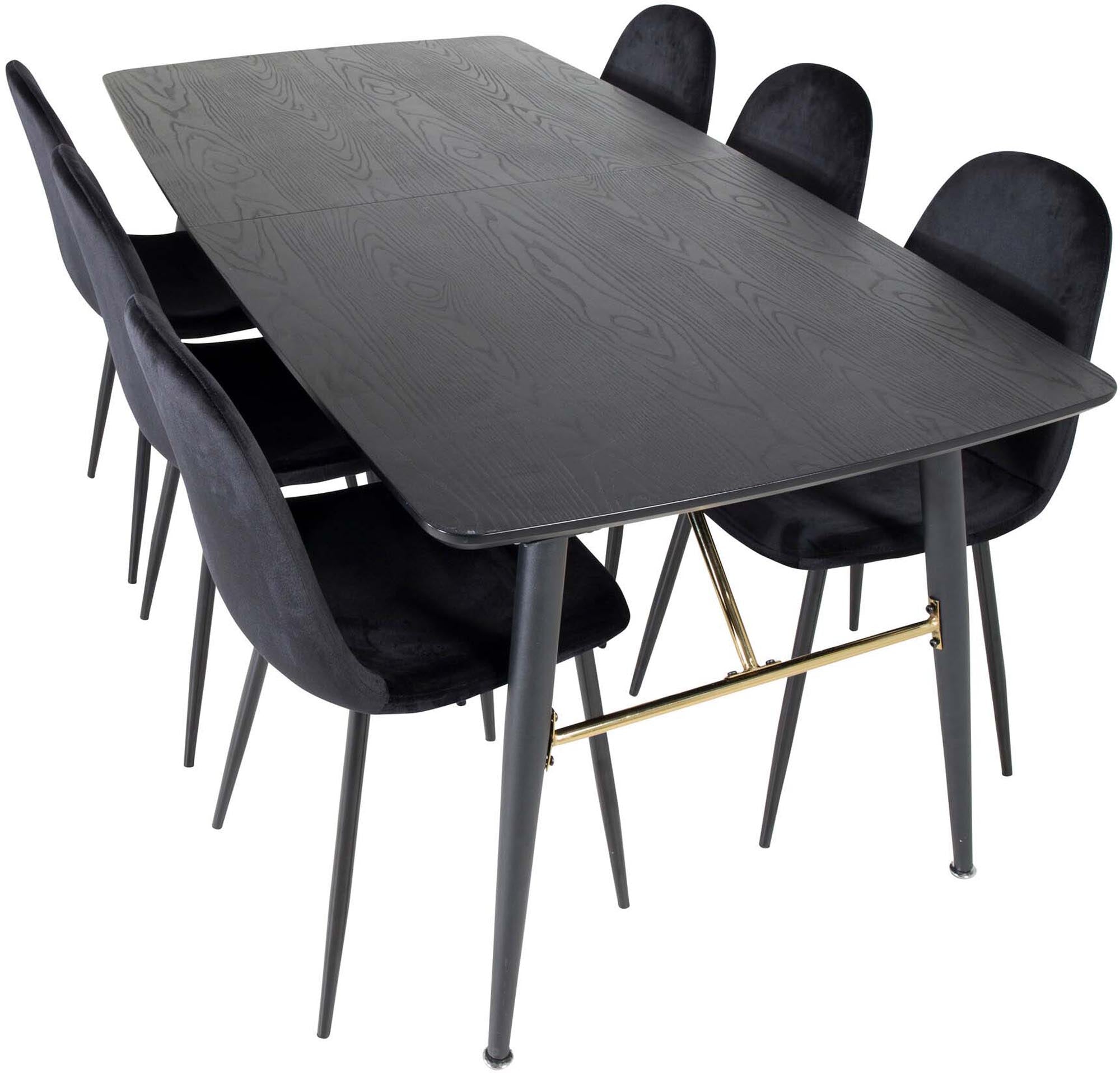 Gold Esszimmerset ausziehbar + Polar Dining 180cm/6St. in Schwarz präsentiert im Onlineshop von KAQTU Design AG. Esszimmerset ist von Venture Home