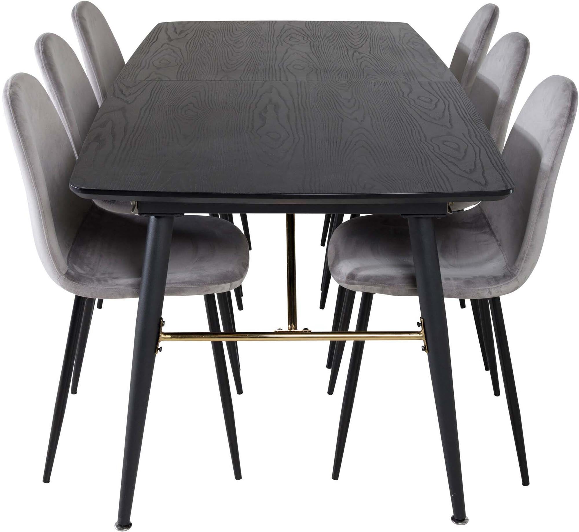Gold Esszimmerset ausziehbar + Polar Dining 180cm/6St. in Schwarzgrau präsentiert im Onlineshop von KAQTU Design AG. Esszimmerset ist von Venture Home