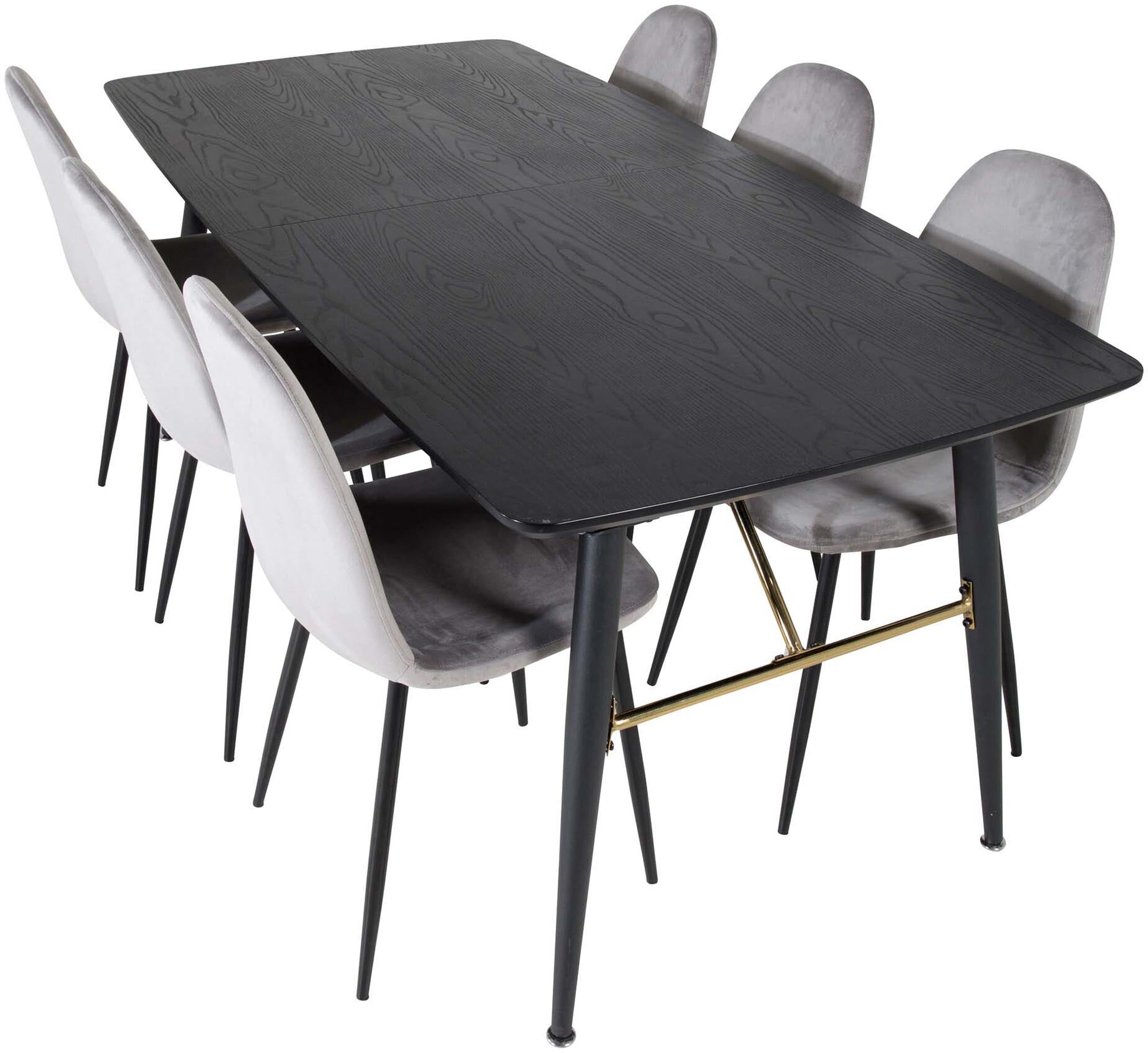Gold Esszimmerset ausziehbar + Polar Dining 180cm/6St. in Schwarzgrau präsentiert im Onlineshop von KAQTU Design AG. Esszimmerset ist von Venture Home