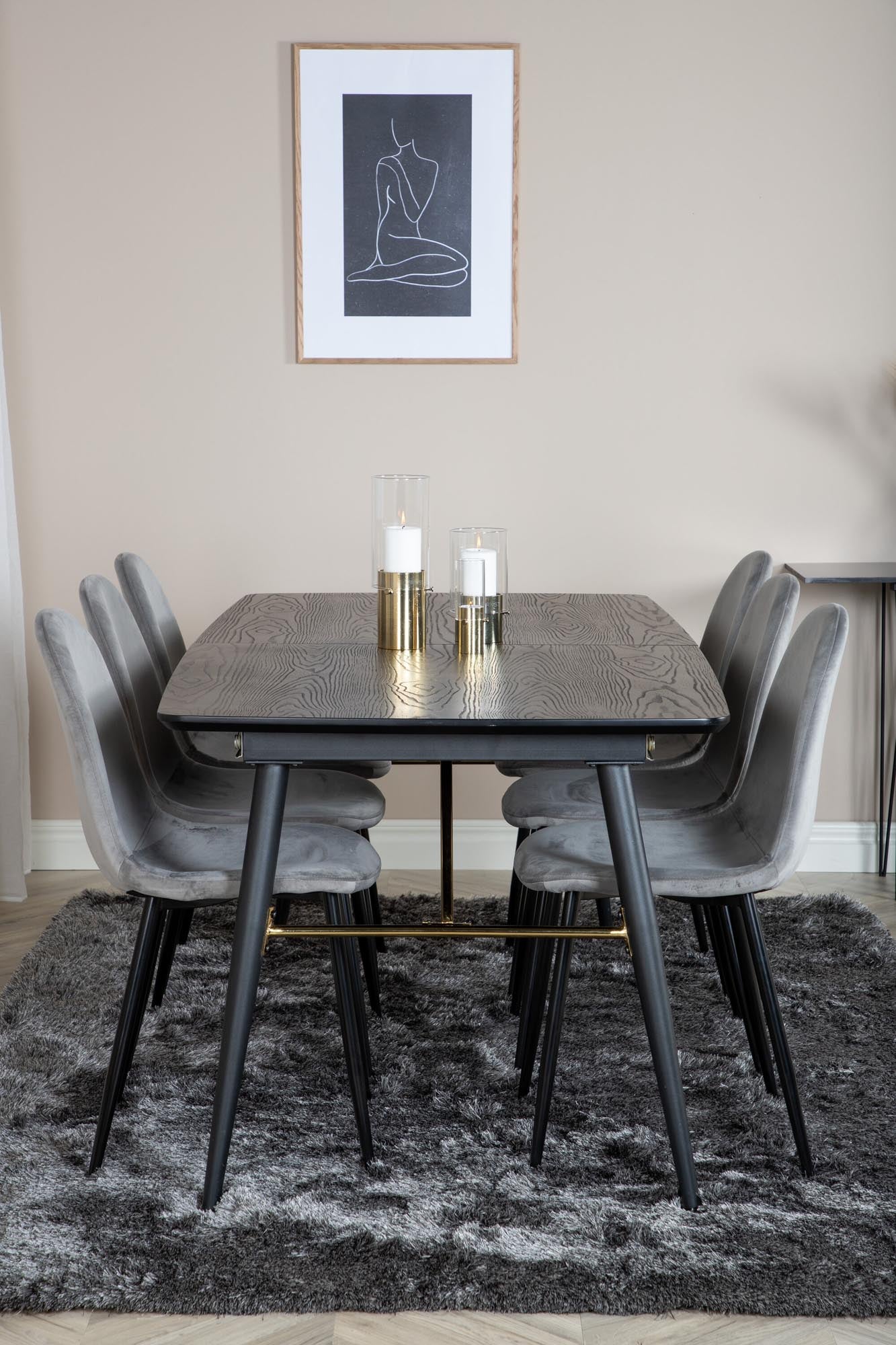 Gold Esszimmerset ausziehbar + Polar Dining 180cm/6St. in Schwarzgrau präsentiert im Onlineshop von KAQTU Design AG. Esszimmerset ist von Venture Home