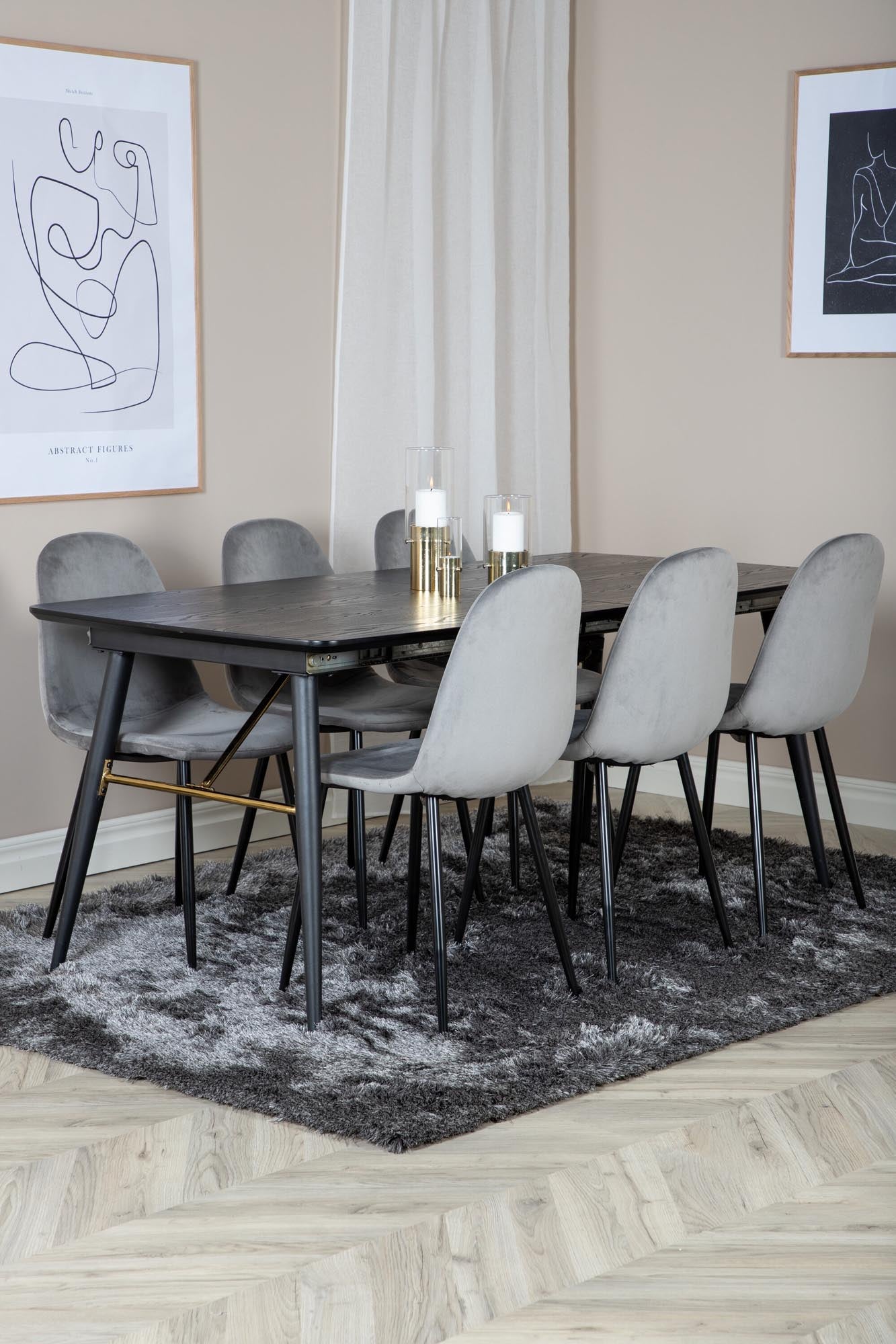 Gold Esszimmerset ausziehbar + Polar Dining 180cm/6St. in Schwarzgrau präsentiert im Onlineshop von KAQTU Design AG. Esszimmerset ist von Venture Home