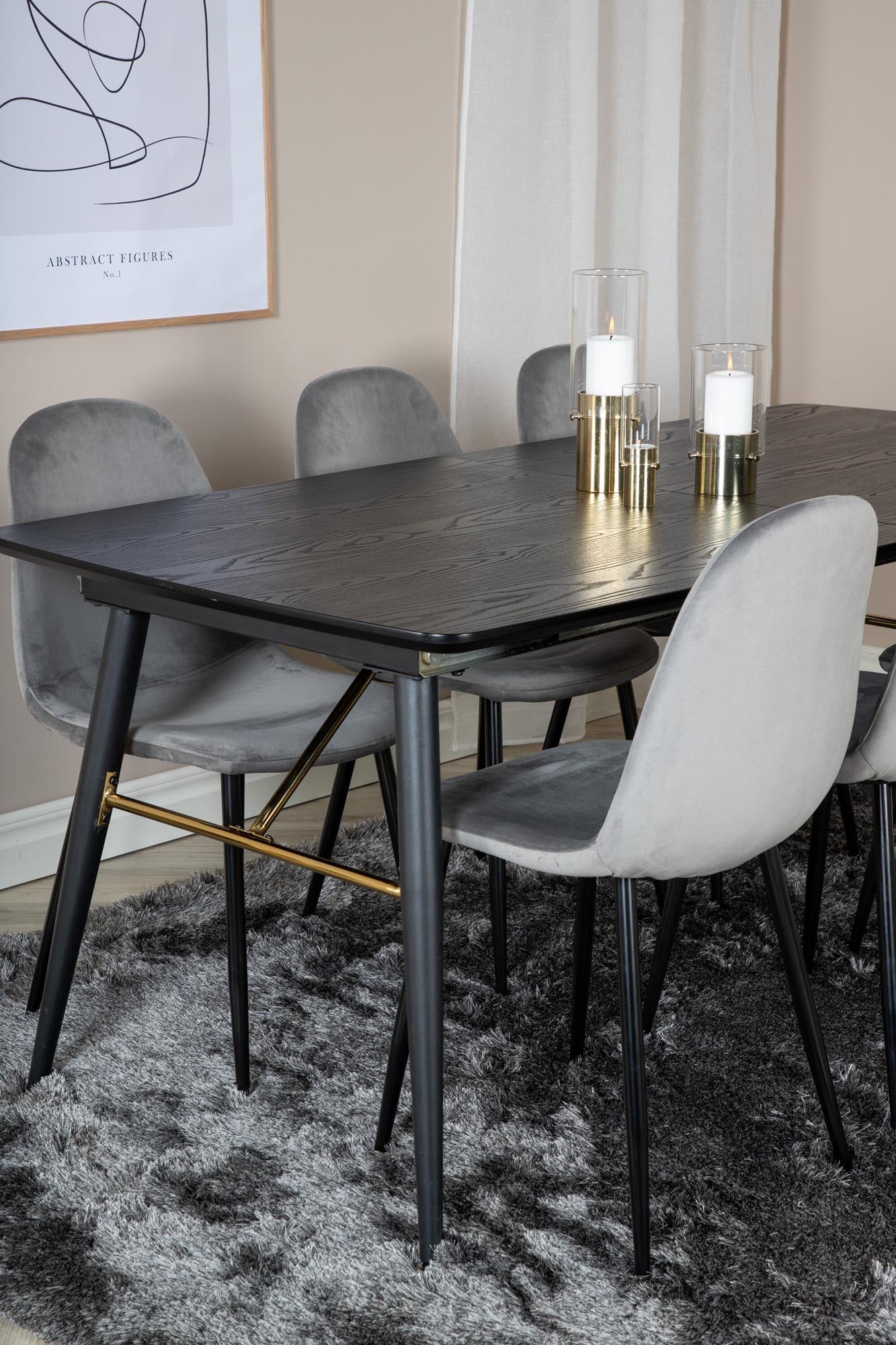 Gold Esszimmerset ausziehbar + Polar Dining 180cm/6St. in Schwarzgrau präsentiert im Onlineshop von KAQTU Design AG. Esszimmerset ist von Venture Home