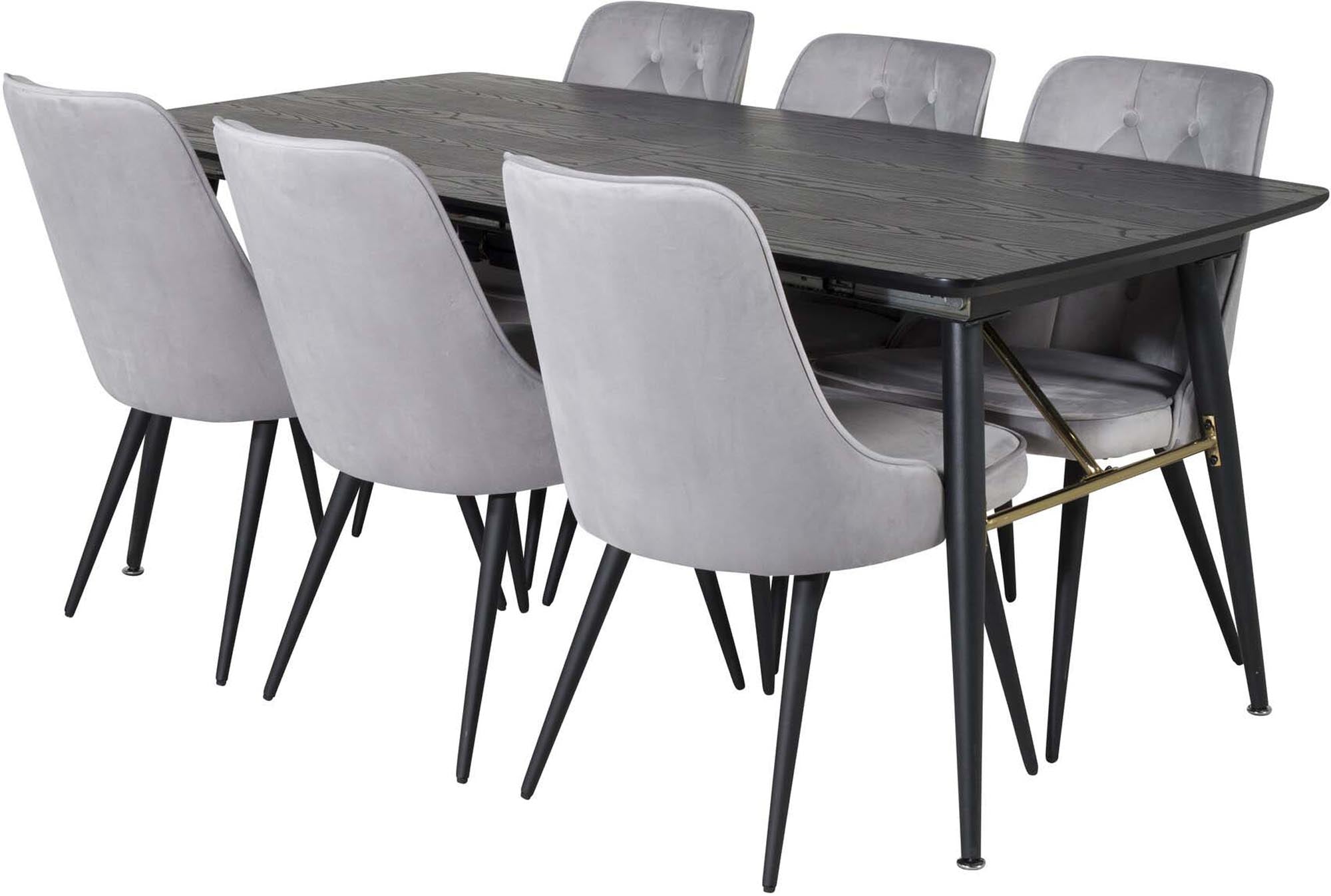 Stilvolles Esszimmerset in Gold mit ausziehbarem Tisch (180 cm) und luxuriösen Velvet-Stühlen für unvergessliche Essmomente.