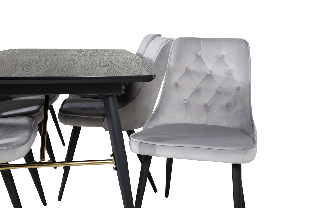 Gold Esszimmerset ausziehbar + Velvet Deluxe 180cm/6St. in Schwarz präsentiert im Onlineshop von KAQTU Design AG. Esszimmerset ist von Venture Home
