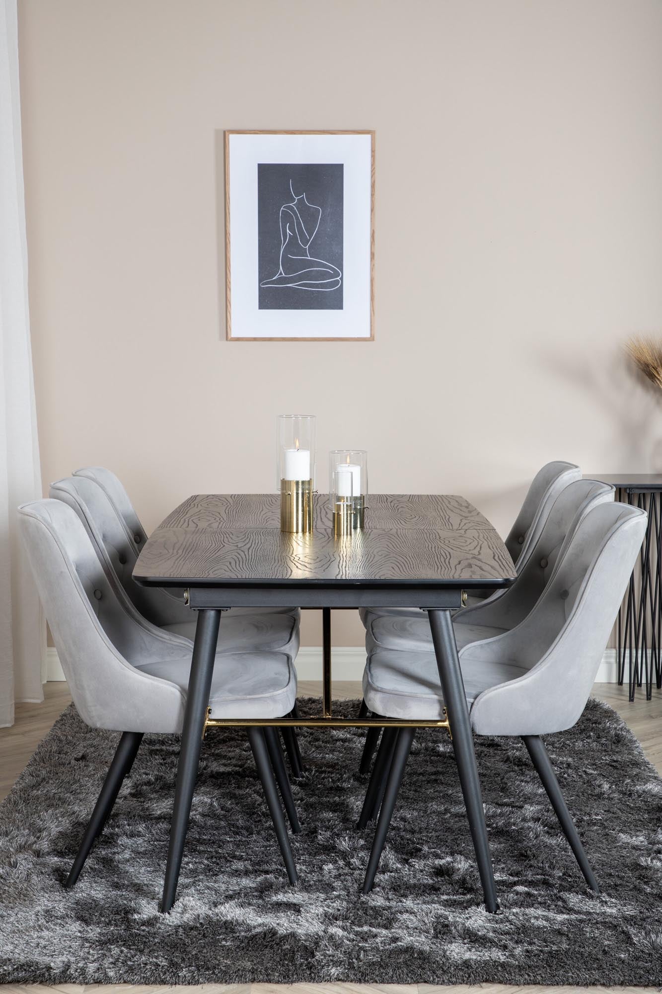 Gold Esszimmerset ausziehbar + Velvet Deluxe 180cm/6St. in Schwarz präsentiert im Onlineshop von KAQTU Design AG. Esszimmerset ist von Venture Home