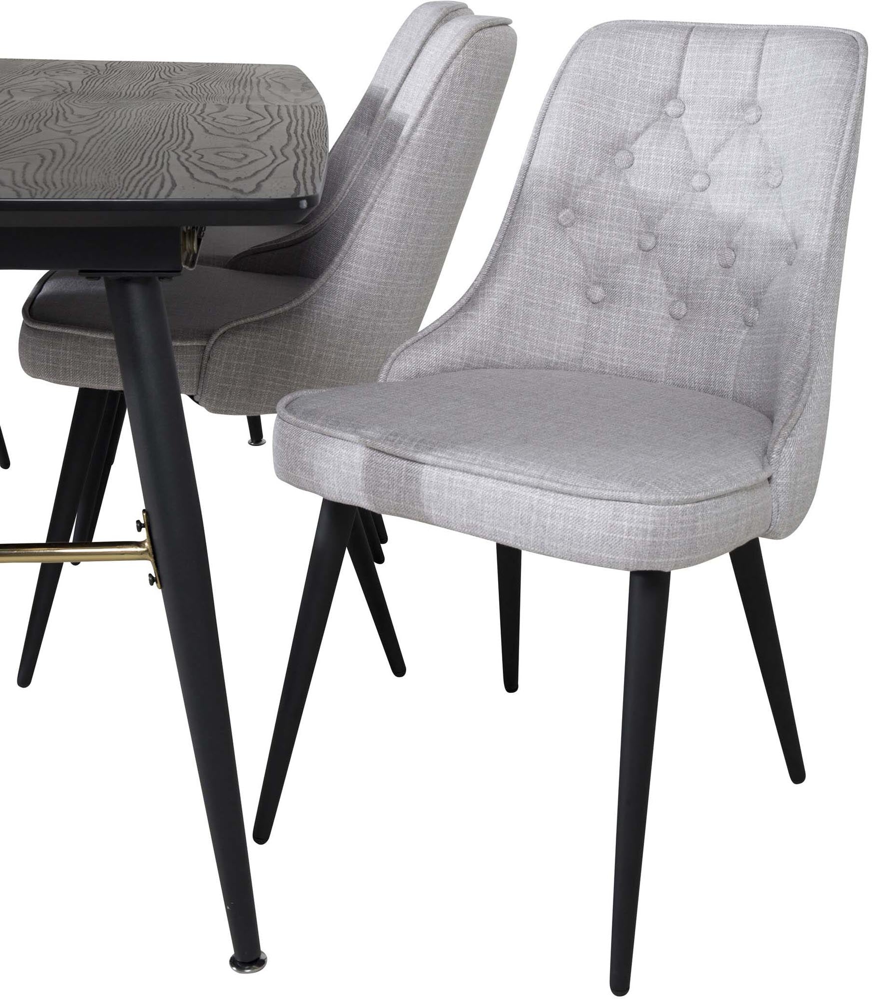 Stilvolles Esszimmerset in Gold mit ausziehbarem Tisch (180 cm) und luxuriösen Velvet-Stühlen für unvergessliche Essmomente.