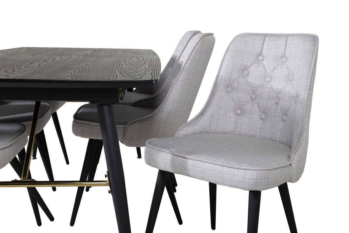Gold Esszimmerset ausziehbar + Velvet Deluxe 180cm/6St. in Grau / Schwarz präsentiert im Onlineshop von KAQTU Design AG. Esszimmerset ist von Venture Home