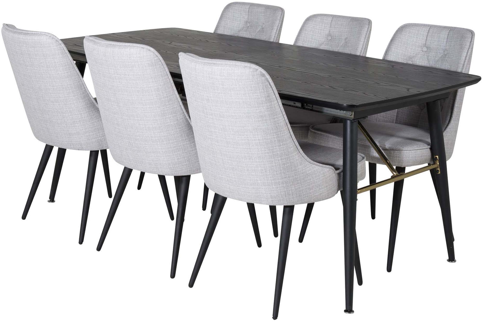 Gold Esszimmerset ausziehbar + Velvet Deluxe 180cm/6St. in Grau / Schwarz präsentiert im Onlineshop von KAQTU Design AG. Esszimmerset ist von Venture Home