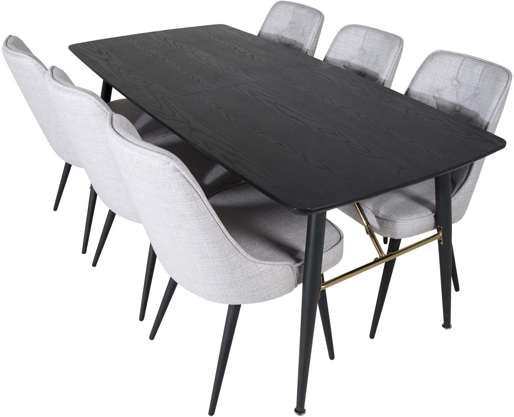 Gold Esszimmerset ausziehbar + Velvet Deluxe 180cm/6St. in Grau / Schwarz präsentiert im Onlineshop von KAQTU Design AG. Esszimmerset ist von Venture Home