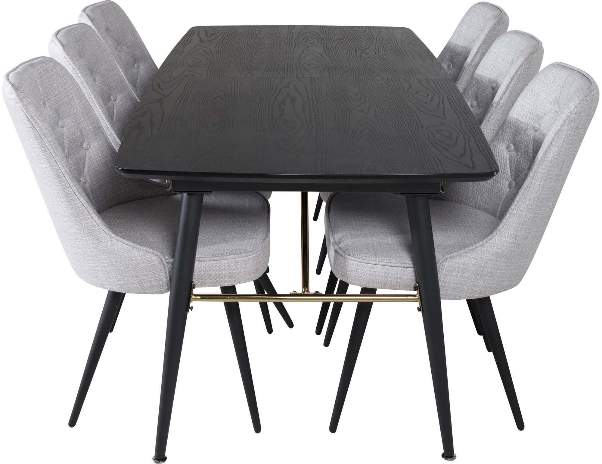 Gold Esszimmerset ausziehbar + Velvet Deluxe 180cm/6St. in Grau / Schwarz präsentiert im Onlineshop von KAQTU Design AG. Esszimmerset ist von Venture Home