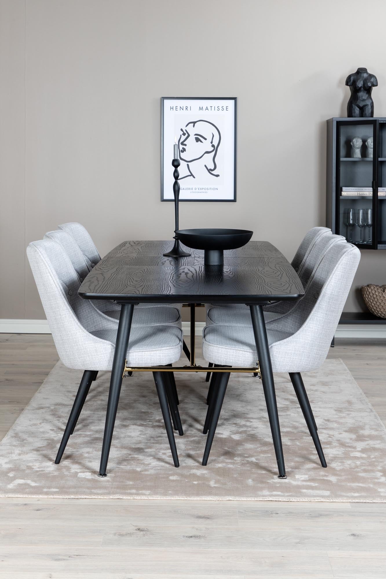 Gold Esszimmerset ausziehbar + Velvet Deluxe 180cm/6St. in Grau / Schwarz präsentiert im Onlineshop von KAQTU Design AG. Esszimmerset ist von Venture Home