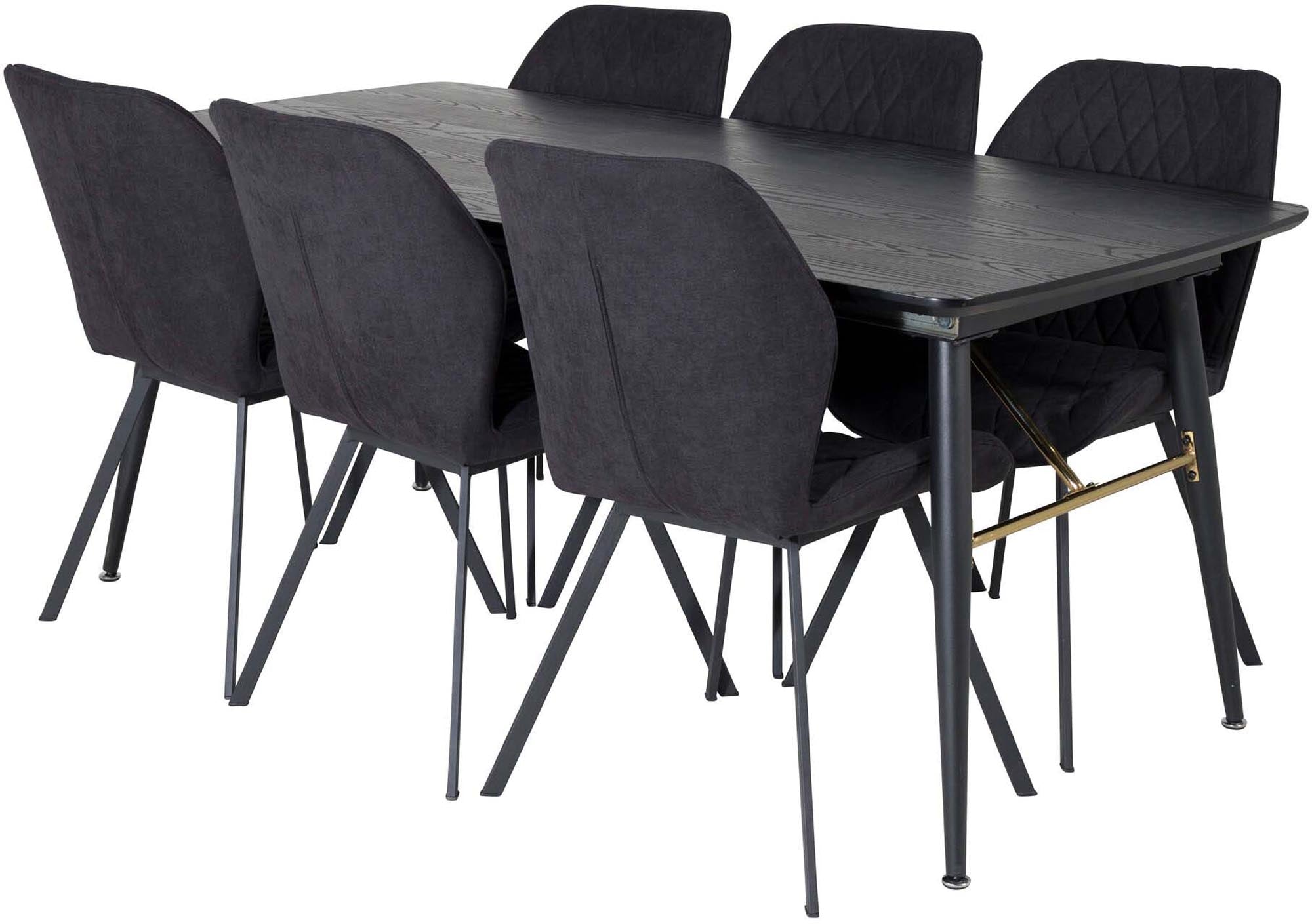 Gold Esszimmerset ausziehbar + Gemma 180cm/6St. in Schwarz präsentiert im Onlineshop von KAQTU Design AG. Esszimmerset ist von Venture Home