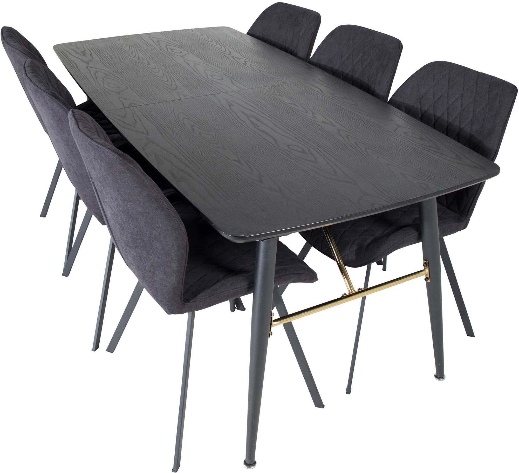Gold Esszimmerset ausziehbar + Gemma 180cm/6St. in Schwarz präsentiert im Onlineshop von KAQTU Design AG. Esszimmerset ist von Venture Home