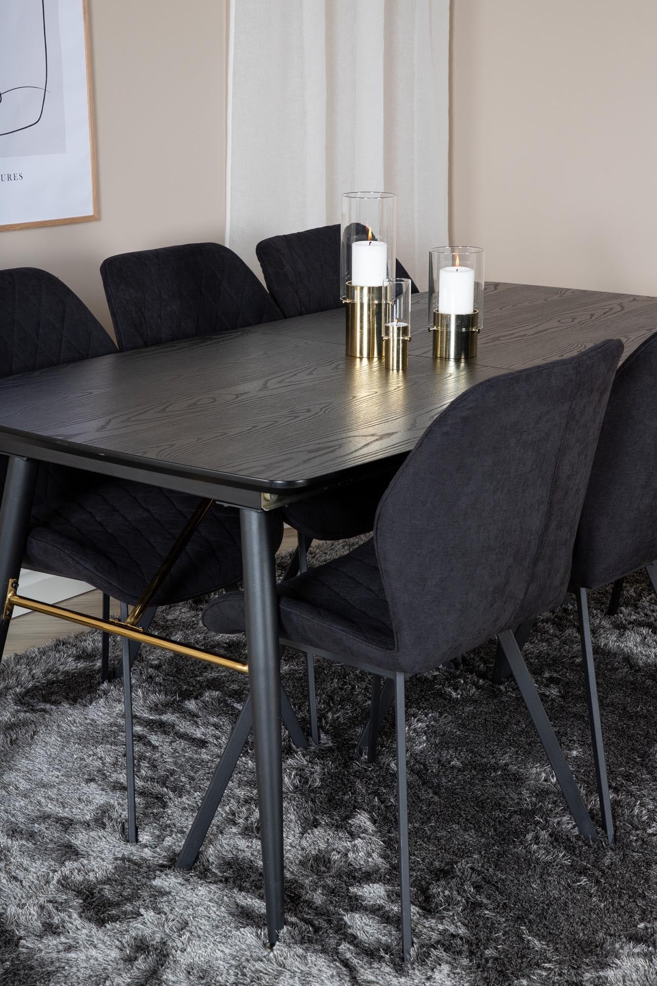 Gold Esszimmerset ausziehbar + Gemma 180cm/6St. in Schwarz präsentiert im Onlineshop von KAQTU Design AG. Esszimmerset ist von Venture Home