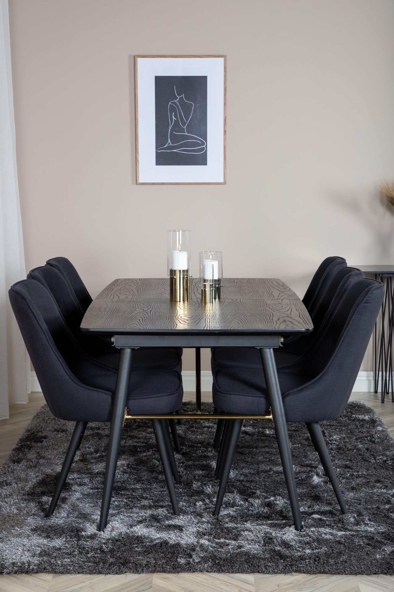Gold Esszimmerset ausziehbar + Velvet Deluxe 180cm/6St. in Schwarz präsentiert im Onlineshop von KAQTU Design AG. Esszimmerset ist von Venture Home
