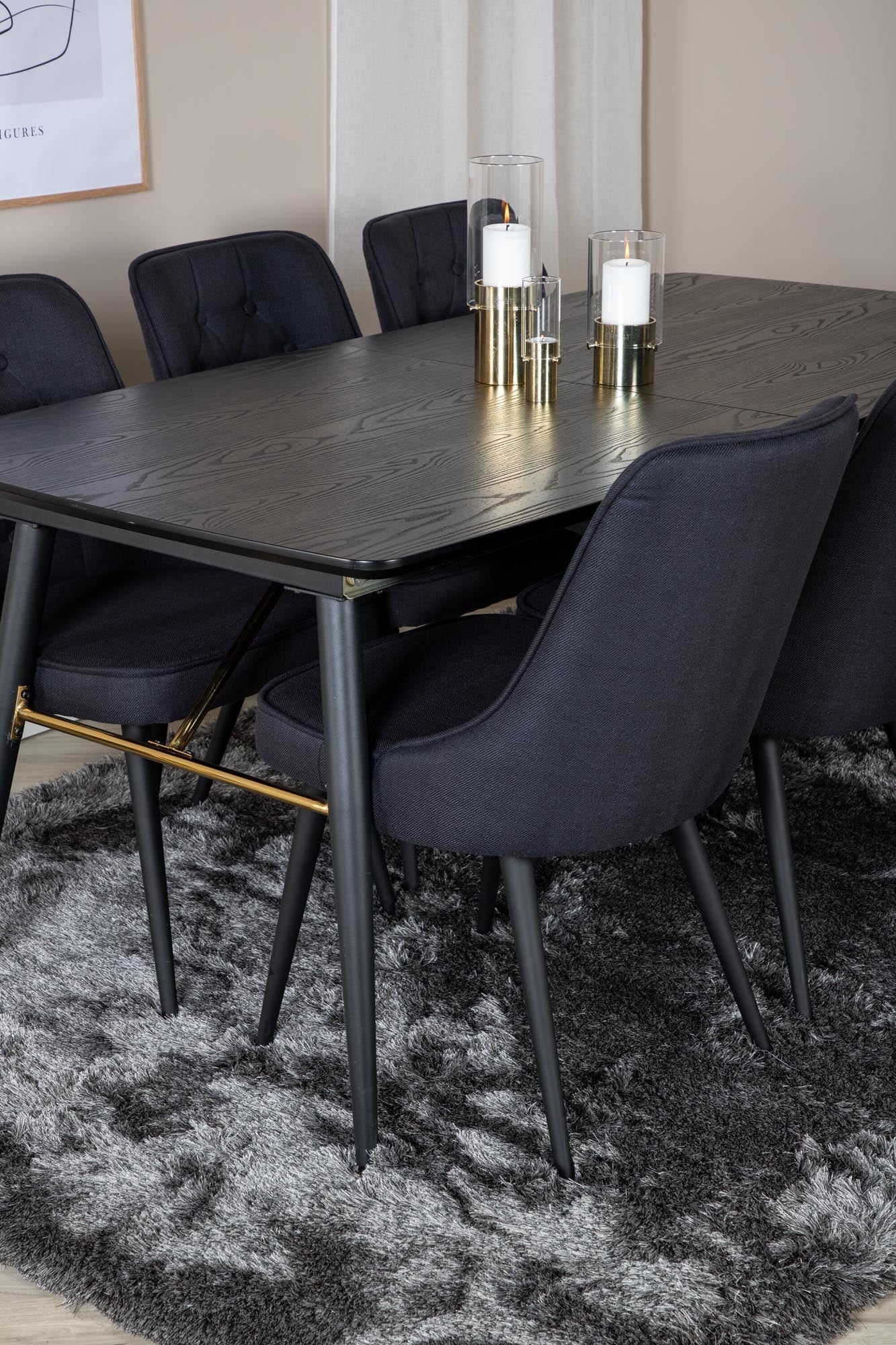 Gold Esszimmerset ausziehbar + Velvet Deluxe 180cm/6St. in Schwarz präsentiert im Onlineshop von KAQTU Design AG. Esszimmerset ist von Venture Home