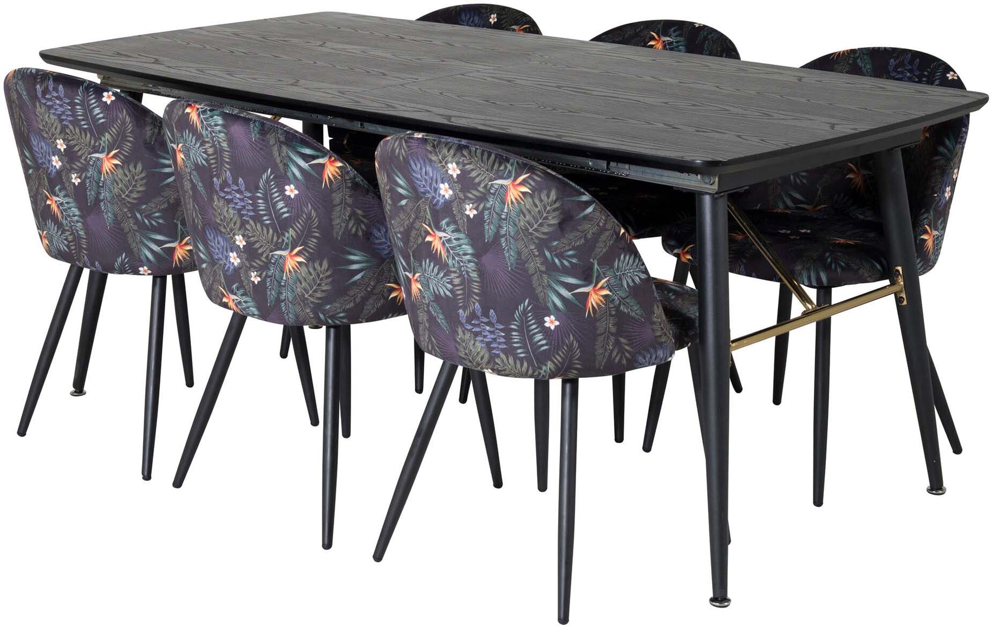 Gold Esszimmerset ausziehbar + Velvet 180cm/6St. in Schwarz präsentiert im Onlineshop von KAQTU Design AG. Esszimmerset ist von Venture Home