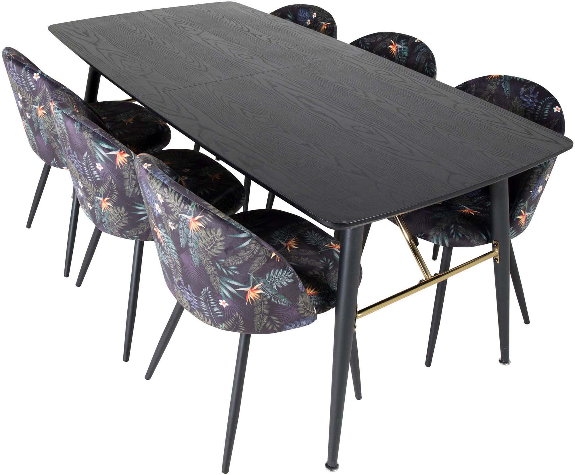 Stilvolles Gold Esszimmerset, samtig, erweiterbar auf 180cm, 6 Stühle.