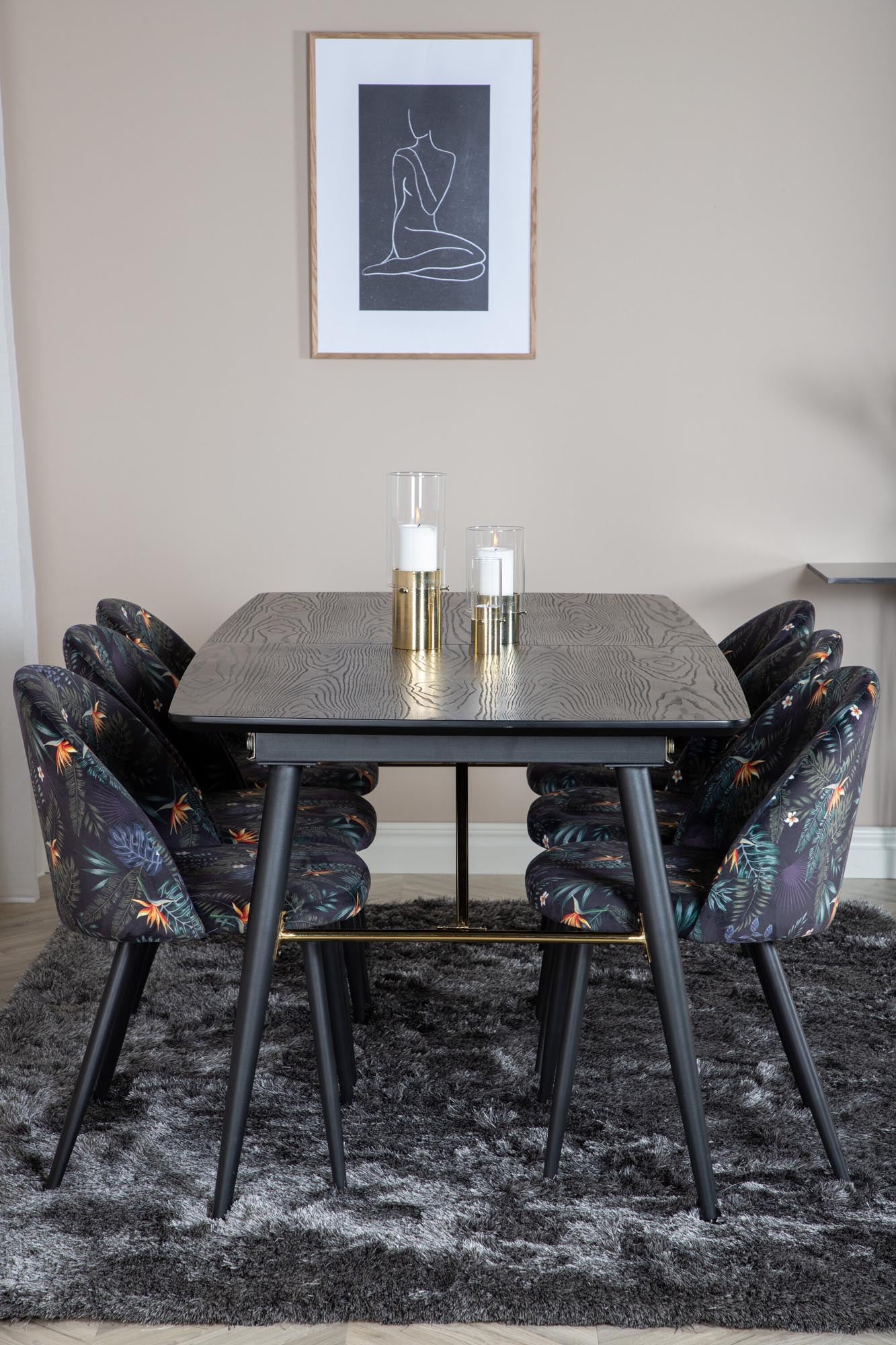 Gold Esszimmerset ausziehbar + Velvet 180cm/6St. in Schwarz präsentiert im Onlineshop von KAQTU Design AG. Esszimmerset ist von Venture Home