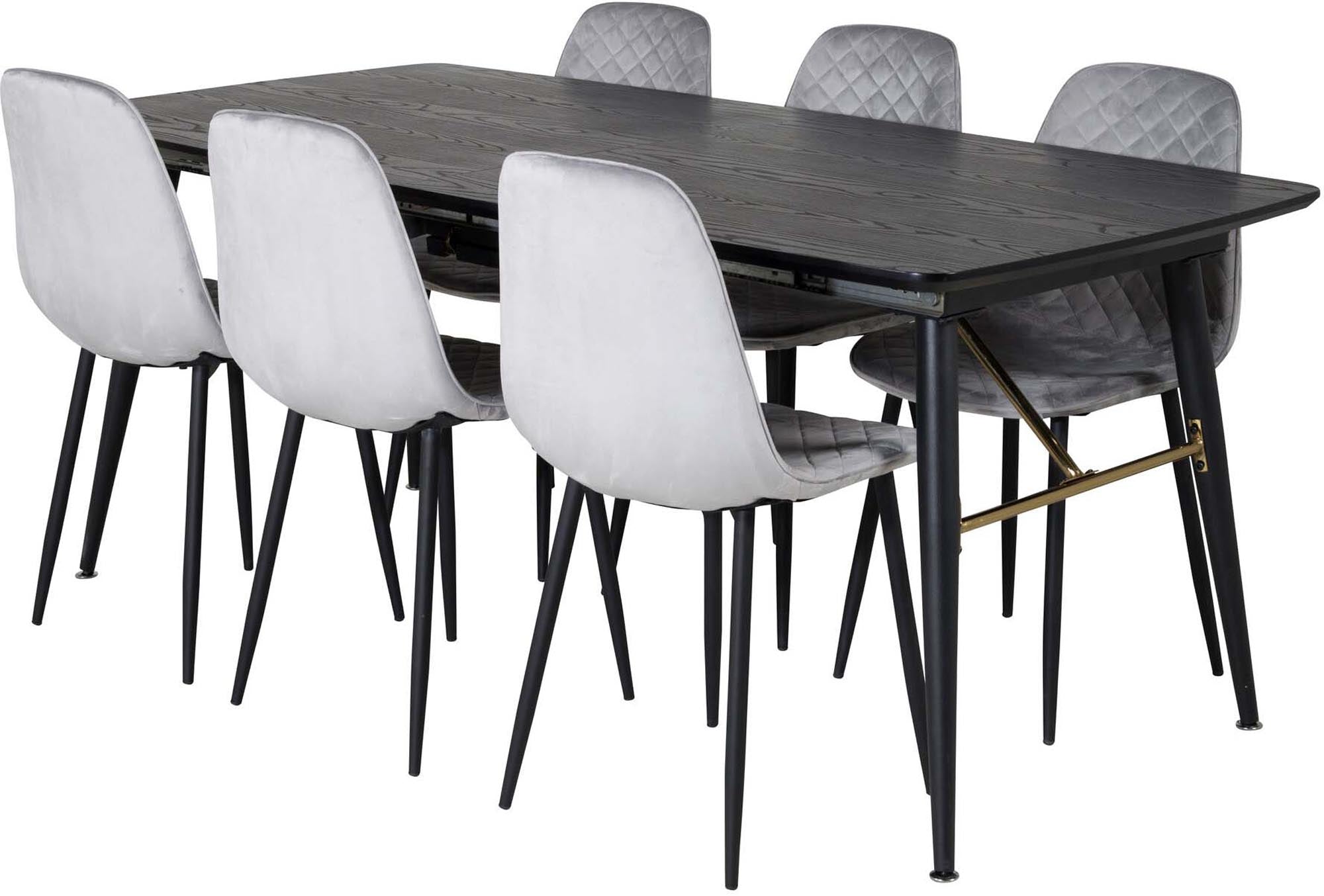 Gold Esszimmerset ausziehbar + Polar 180cm/6St. in Schwarzgrau präsentiert im Onlineshop von KAQTU Design AG. Esszimmerset ist von Venture Home