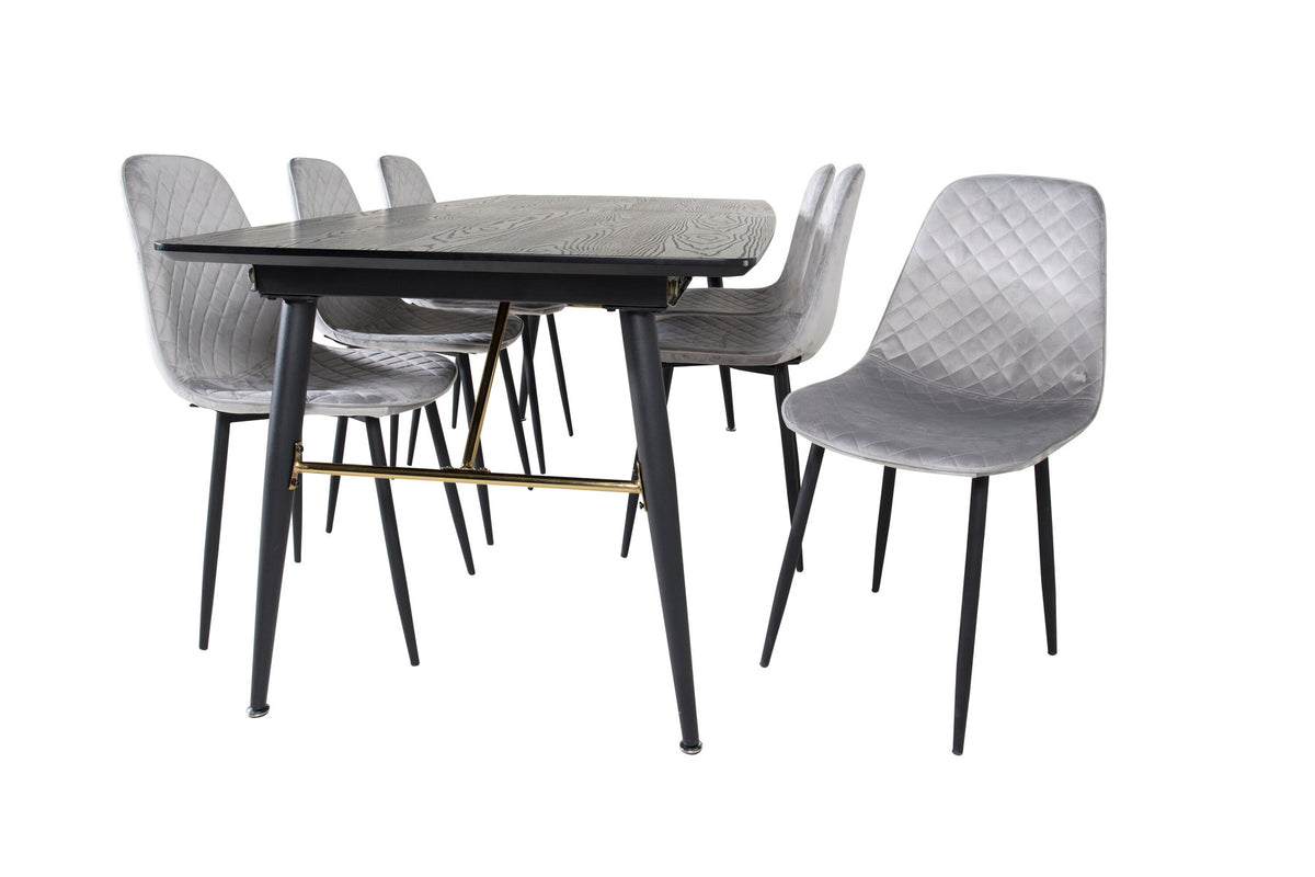 Gold Esszimmerset ausziehbar + Polar 180cm/6St. in Schwarzgrau präsentiert im Onlineshop von KAQTU Design AG. Esszimmerset ist von Venture Home