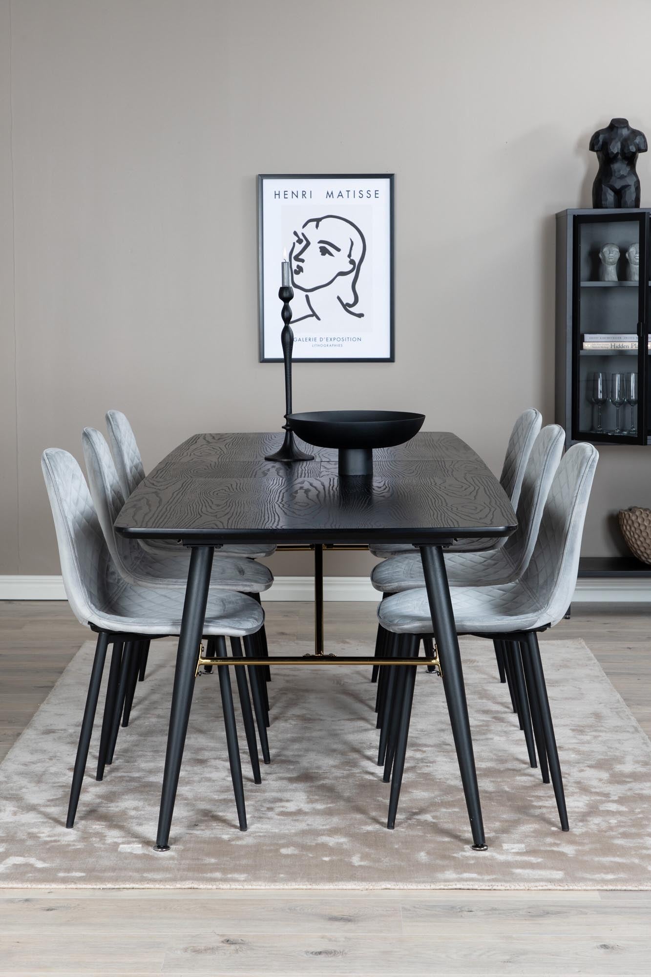 Gold Esszimmerset ausziehbar + Polar 180cm/6St. in Schwarzgrau präsentiert im Onlineshop von KAQTU Design AG. Esszimmerset ist von Venture Home
