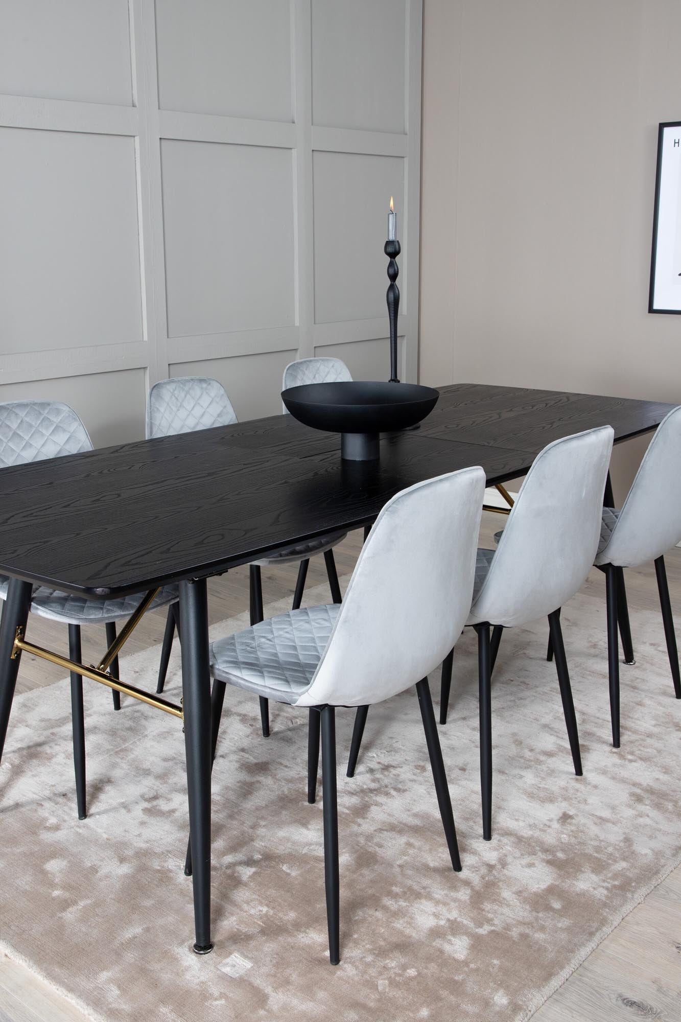 Gold Esszimmerset ausziehbar + Polar 180cm/6St. in Schwarzgrau präsentiert im Onlineshop von KAQTU Design AG. Esszimmerset ist von Venture Home