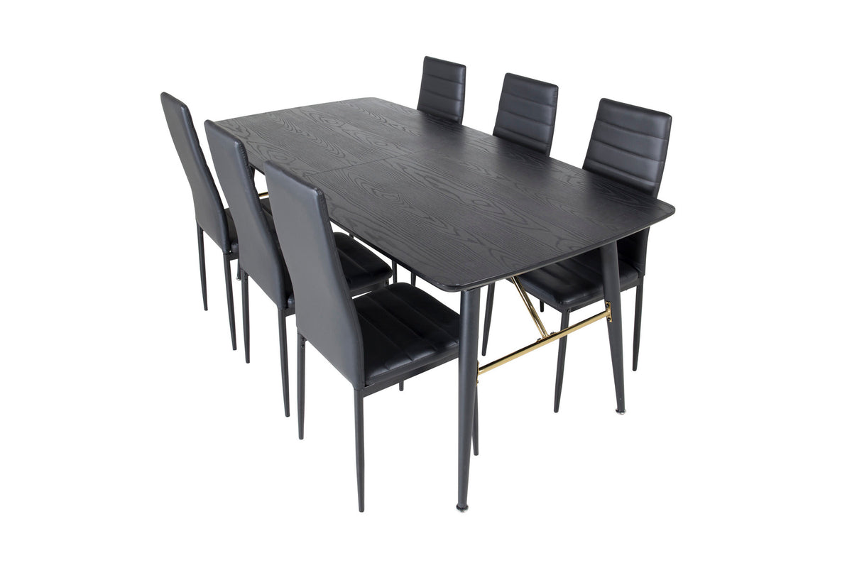 Gold Esszimmerset ausziehbar + Slim 180cm/6St. in Schwarz präsentiert im Onlineshop von KAQTU Design AG. Esszimmerset ist von Venture Home