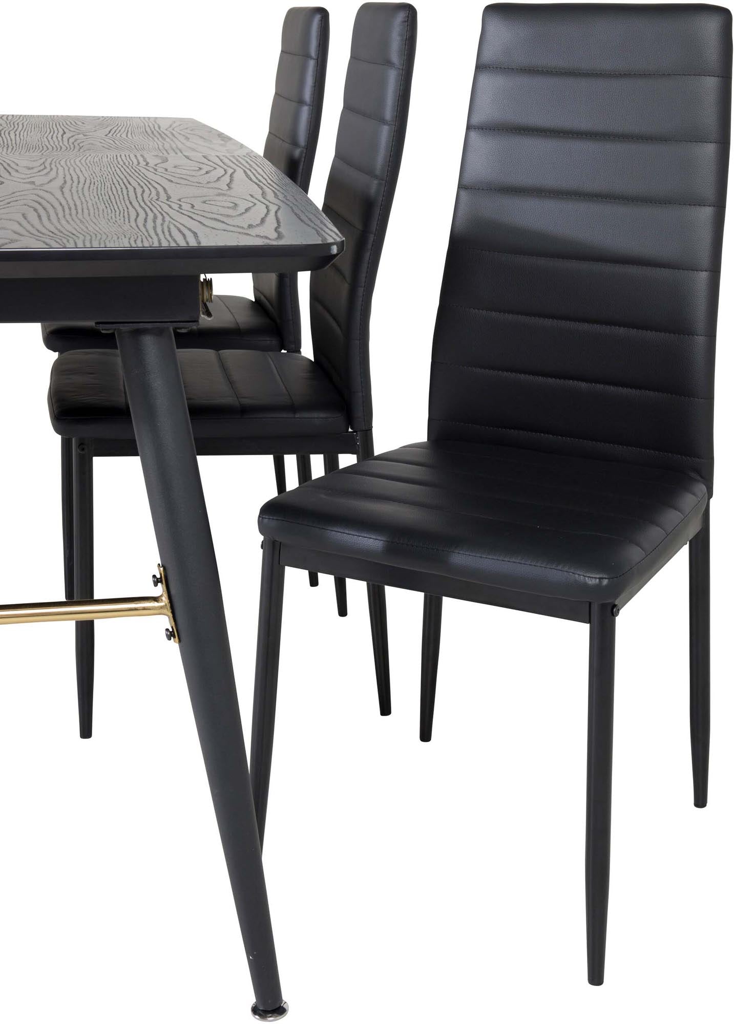 Gold Esszimmerset ausziehbar + Slim 180cm/6St. in Schwarz präsentiert im Onlineshop von KAQTU Design AG. Esszimmerset ist von Venture Home