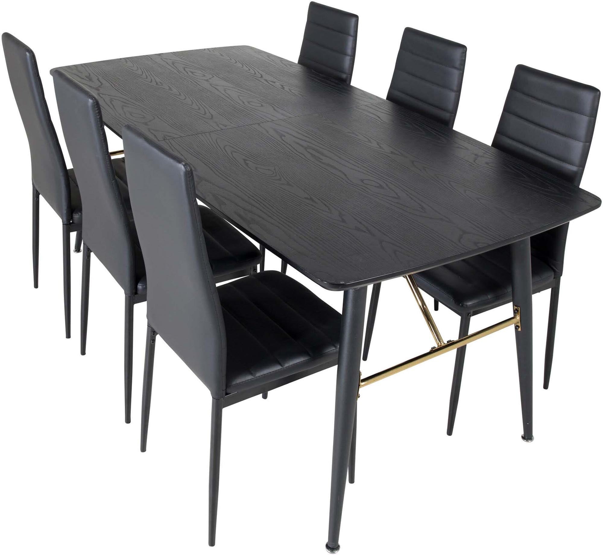 Gold Esszimmerset ausziehbar + Slim 180cm/6St. in Schwarz präsentiert im Onlineshop von KAQTU Design AG. Esszimmerset ist von Venture Home