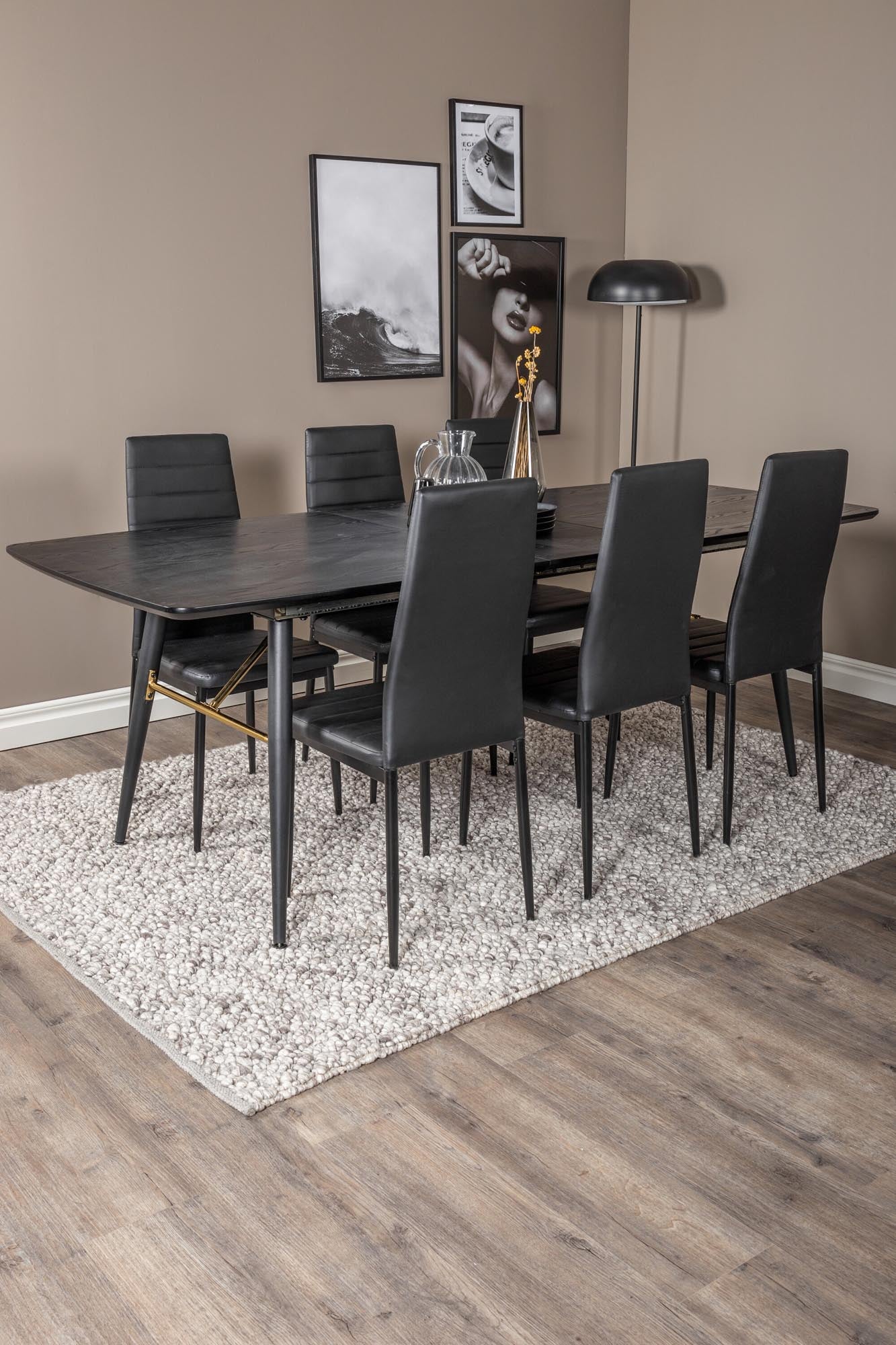Gold Esszimmerset ausziehbar + Slim 180cm/6St. in Schwarz präsentiert im Onlineshop von KAQTU Design AG. Esszimmerset ist von Venture Home