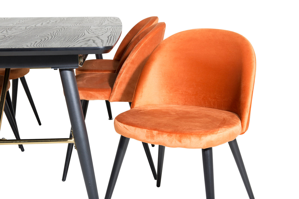 Gold Esszimmerset ausziehbar + Velvet 180cm/6St. in Schwarz, Rostorange präsentiert im Onlineshop von KAQTU Design AG. Esszimmerset ist von Venture Home