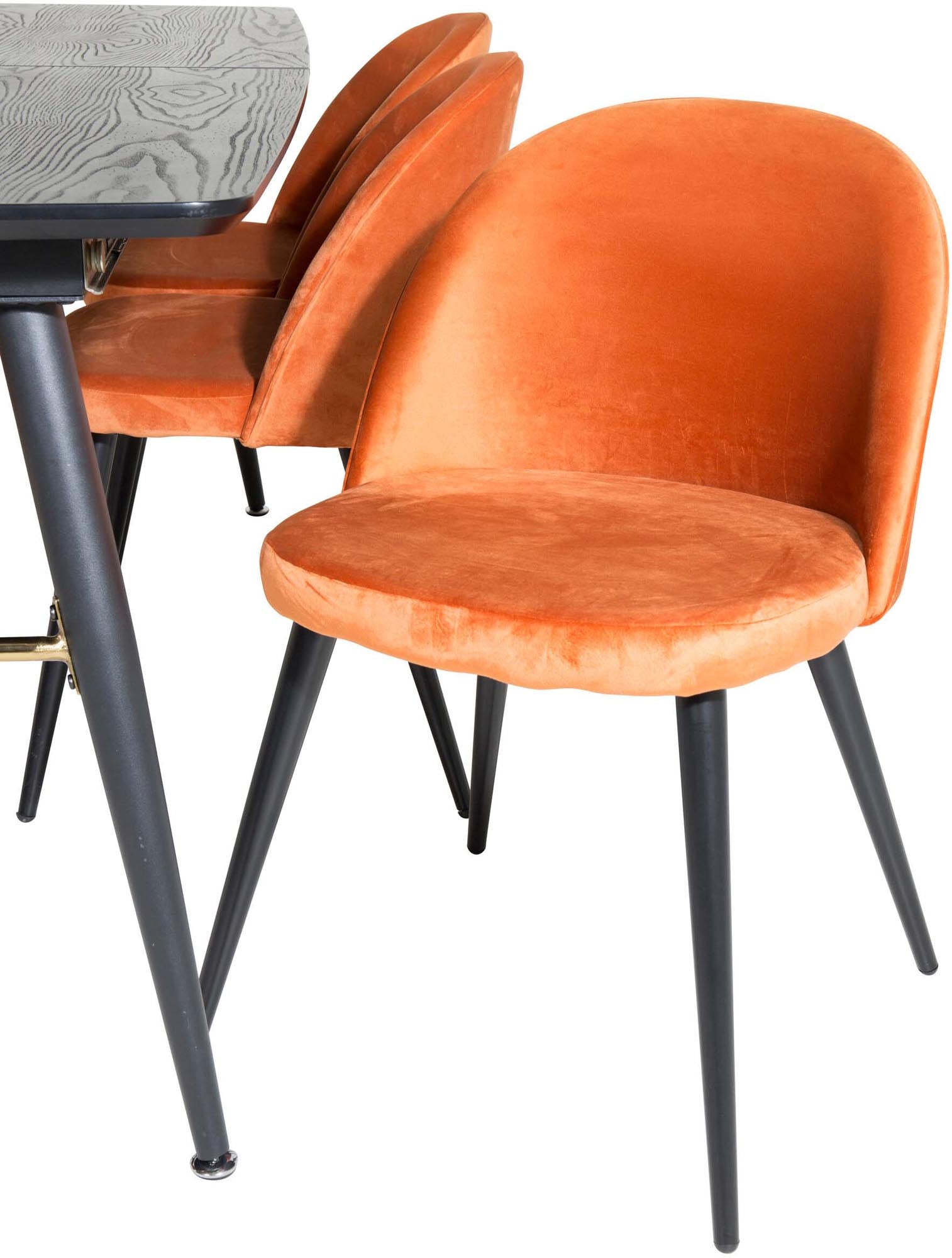 Luxuriöses Esszimmerset in Gold, ausziehbar, 180cm, 6 Samtstühle.