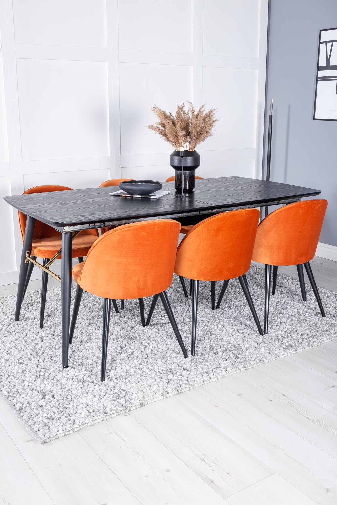 Gold Esszimmerset ausziehbar + Velvet 180cm/6St. in Schwarz, Rostorange präsentiert im Onlineshop von KAQTU Design AG. Esszimmerset ist von Venture Home