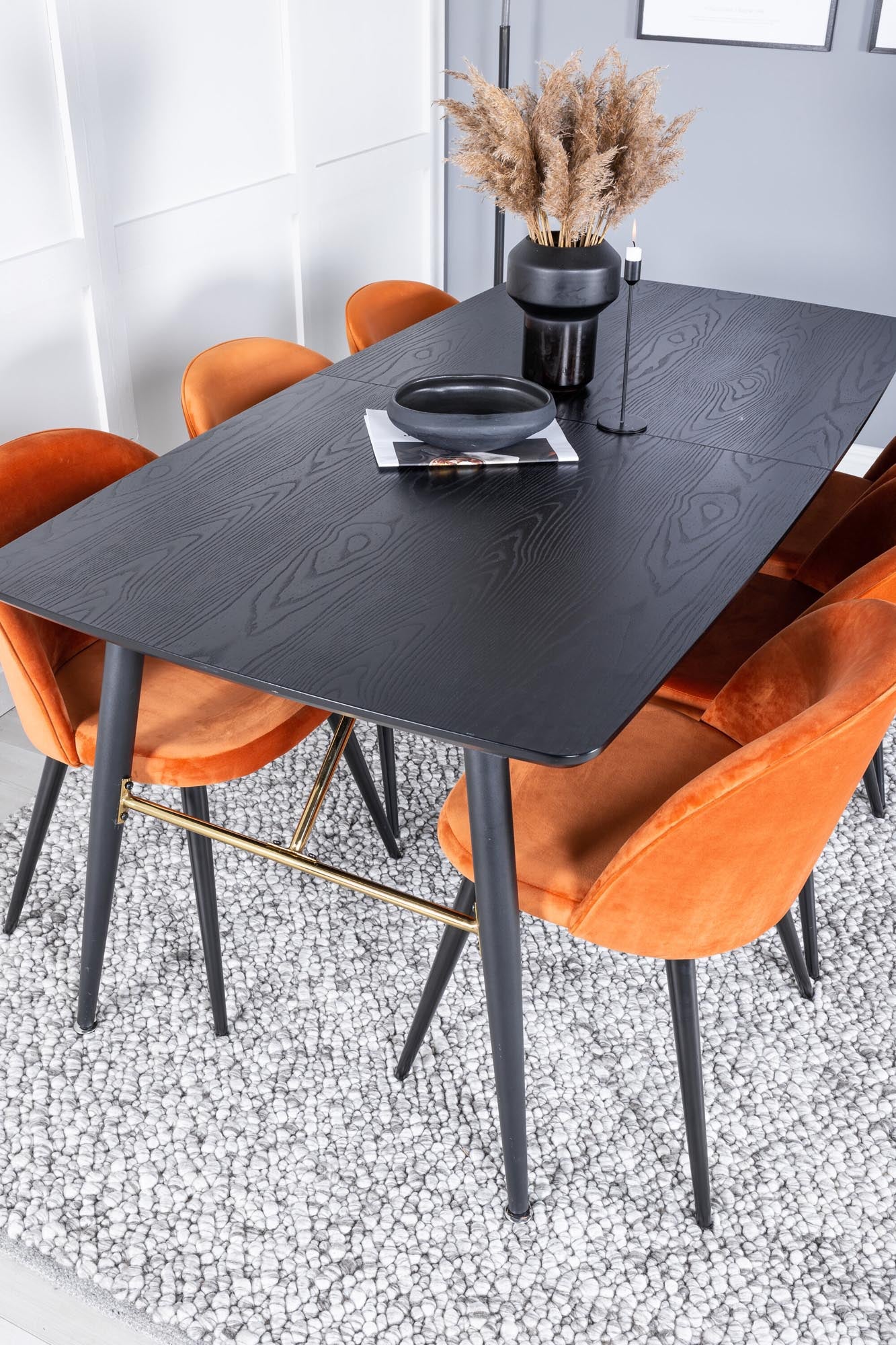 Gold Esszimmerset ausziehbar + Velvet 180cm/6St. in Schwarz, Rostorange präsentiert im Onlineshop von KAQTU Design AG. Esszimmerset ist von Venture Home